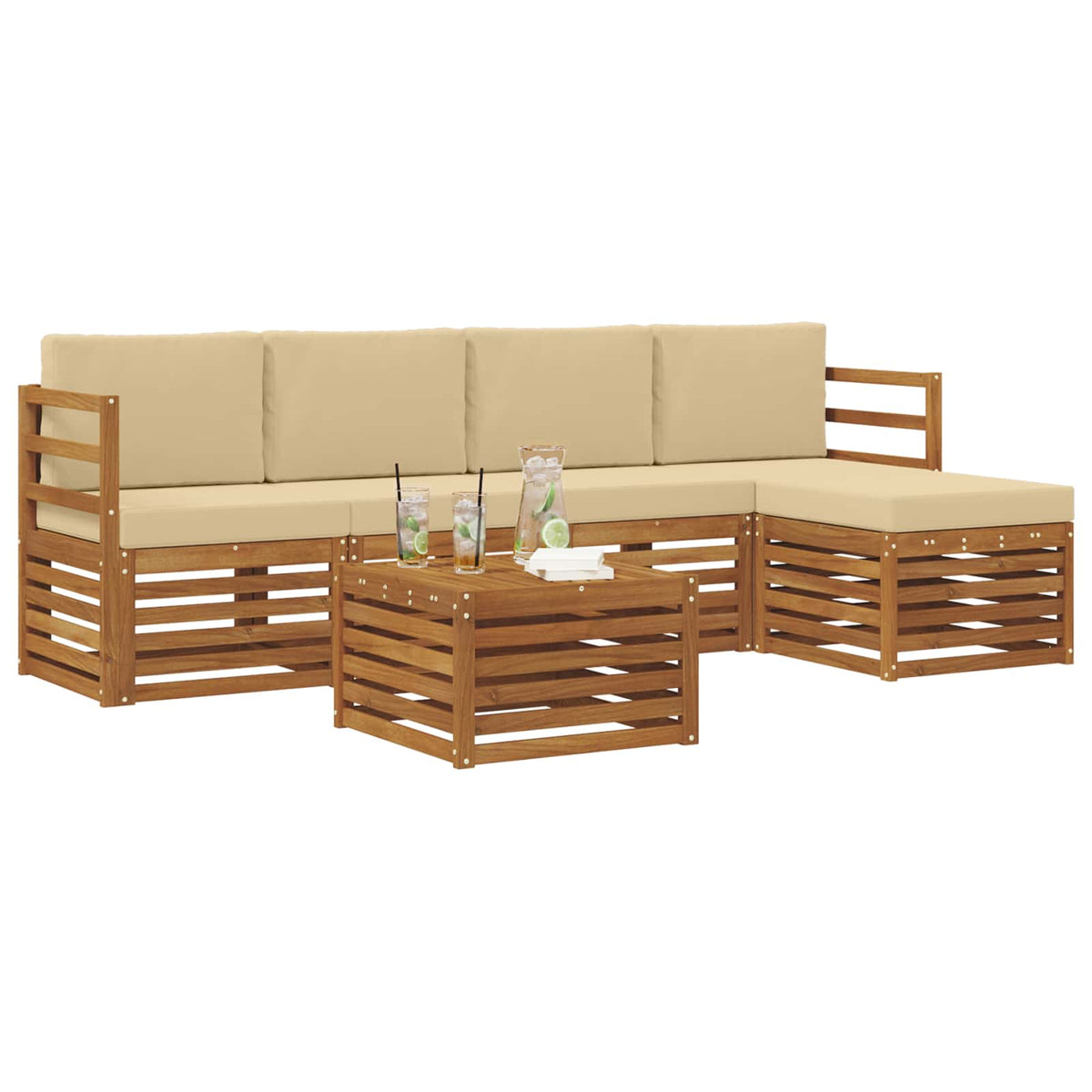 Outdoor-Sofagarnitur 6 stk. Natur und Beige