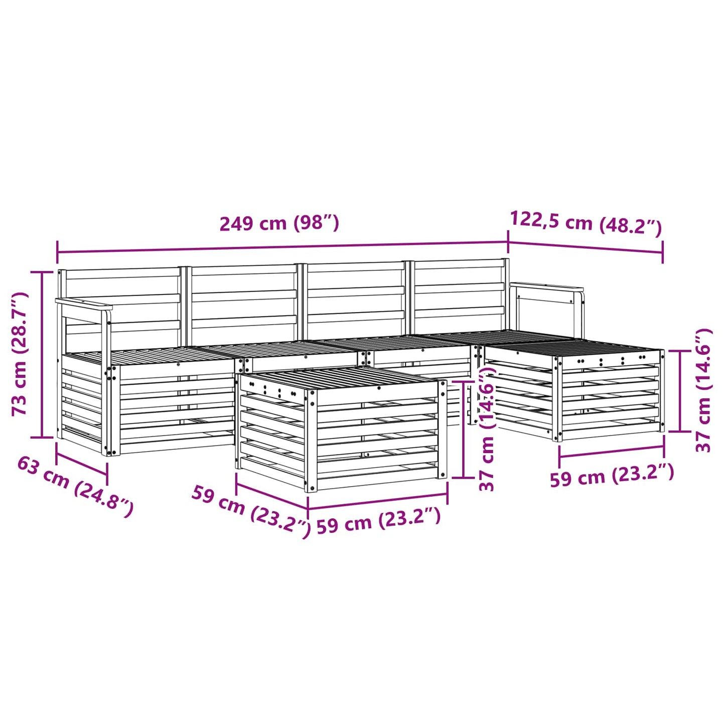Outdoor-Sofagarnitur 6 pcs Natur