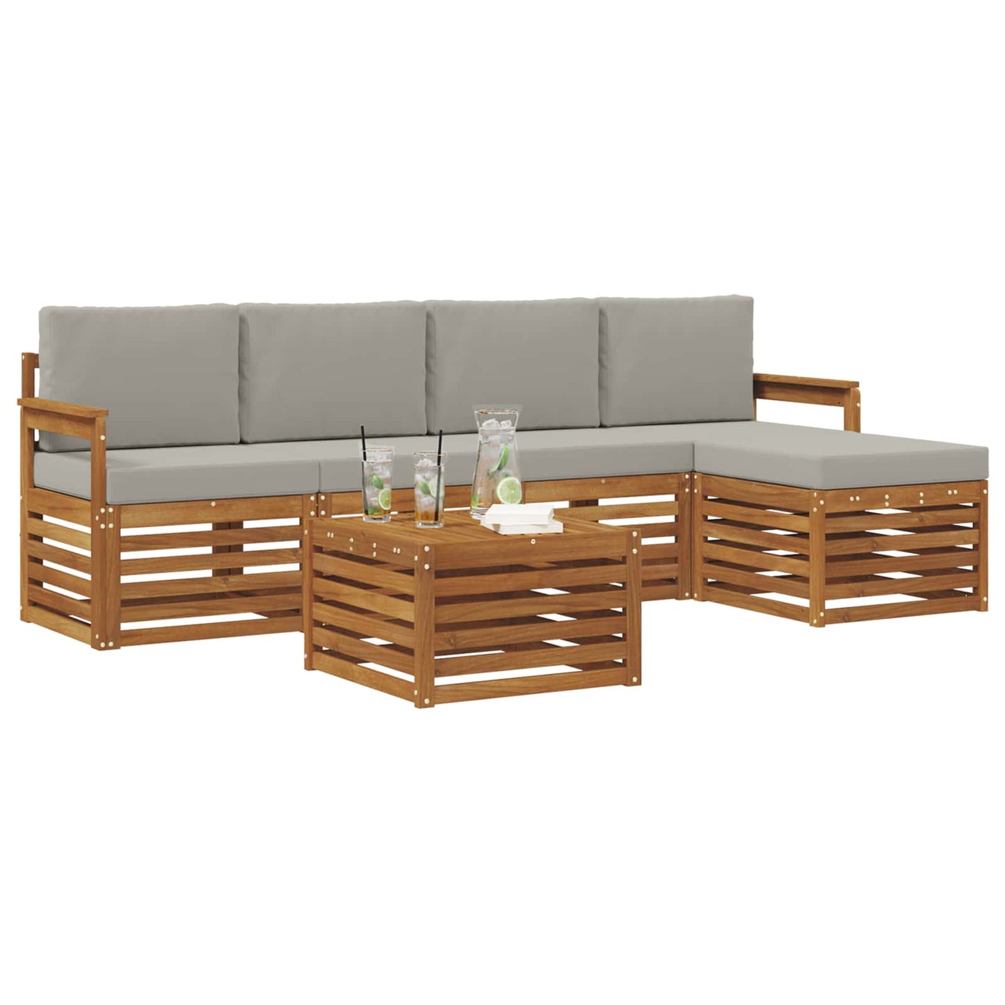 Outdoor-Sofagarnitur mit Kissen 6 pcs Natürlich und Hellgrau