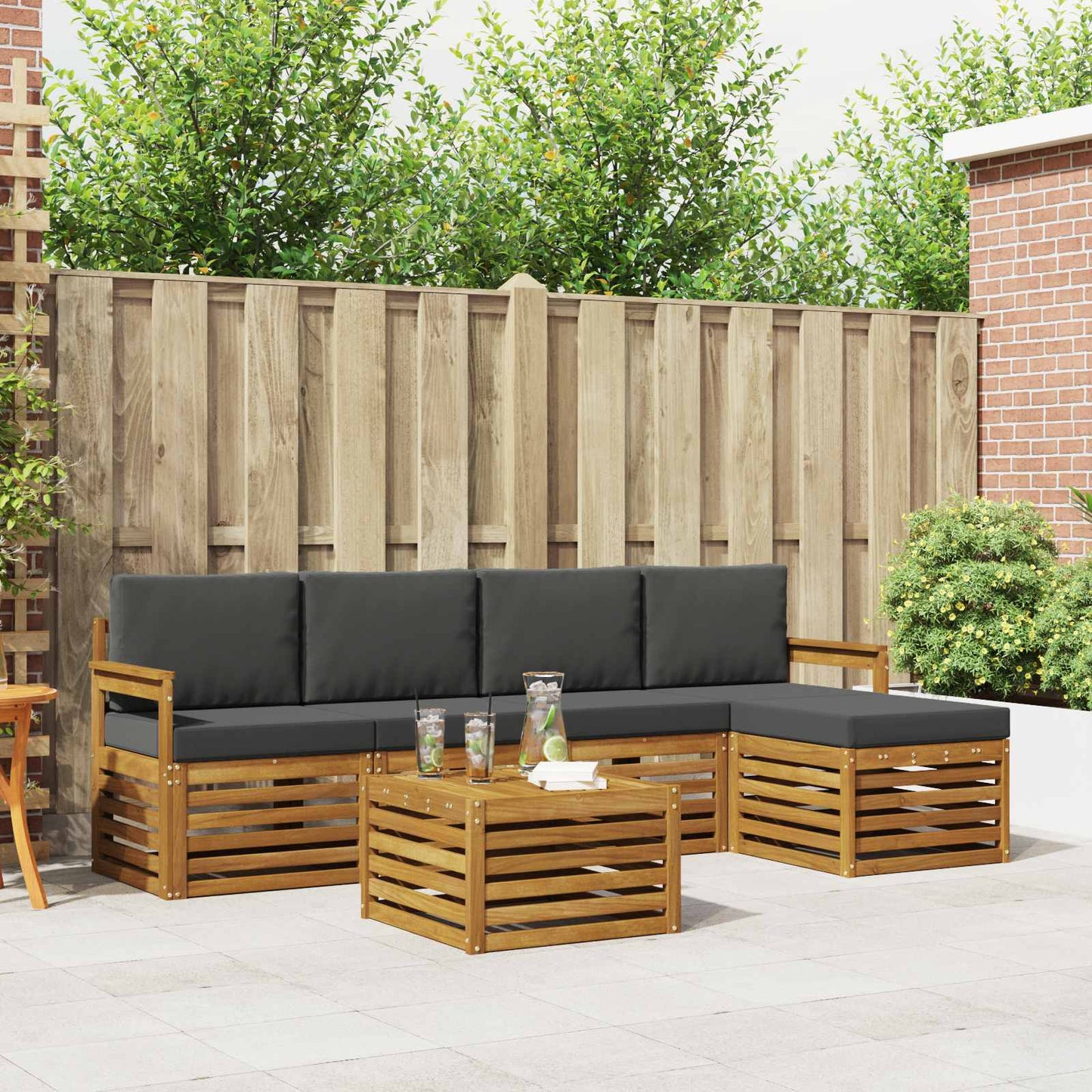 Outdoor-Sofagarnitur 6 stk. Natur und Anthrazit