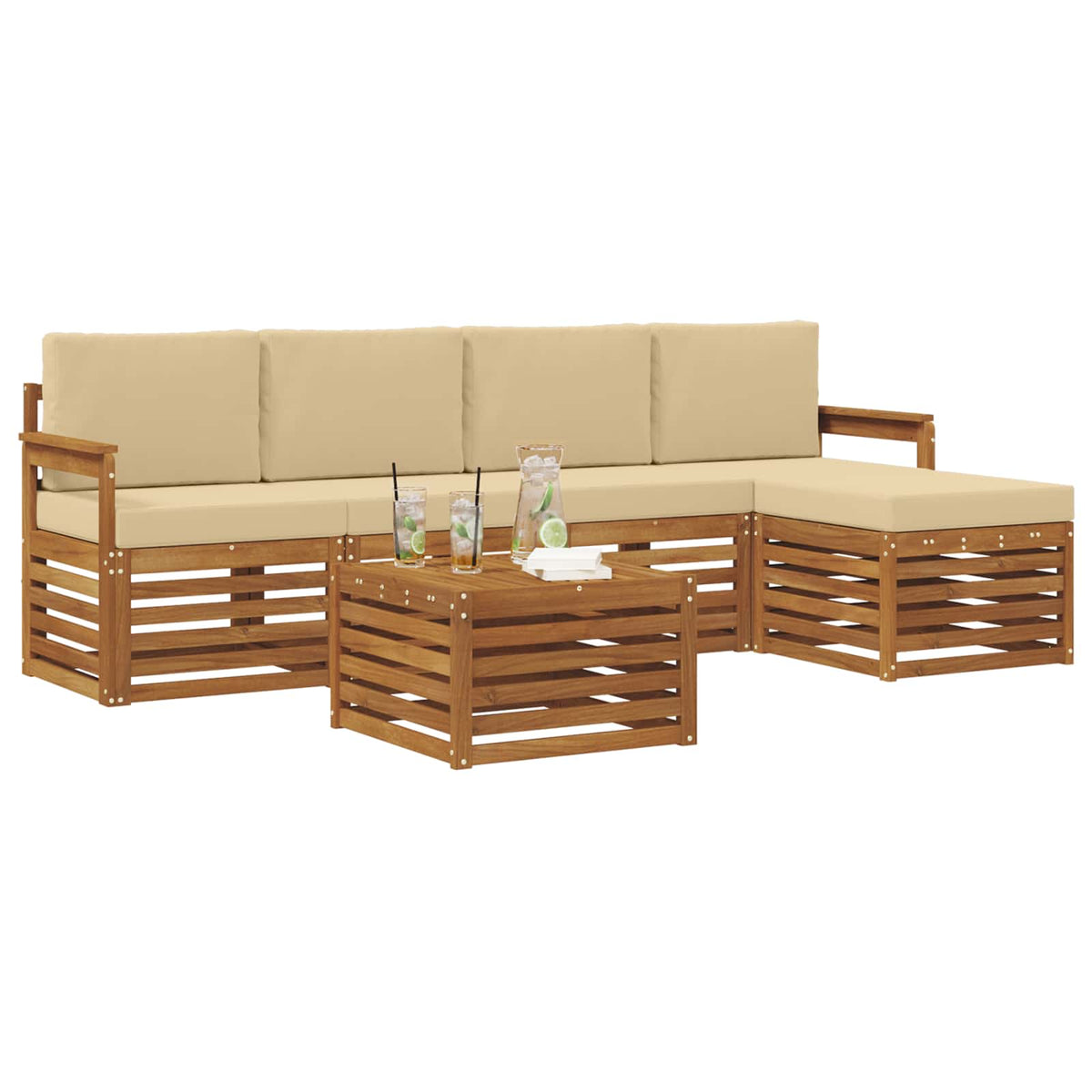 Outdoor-Sofagarnitur 6 stk. Natur und Beige