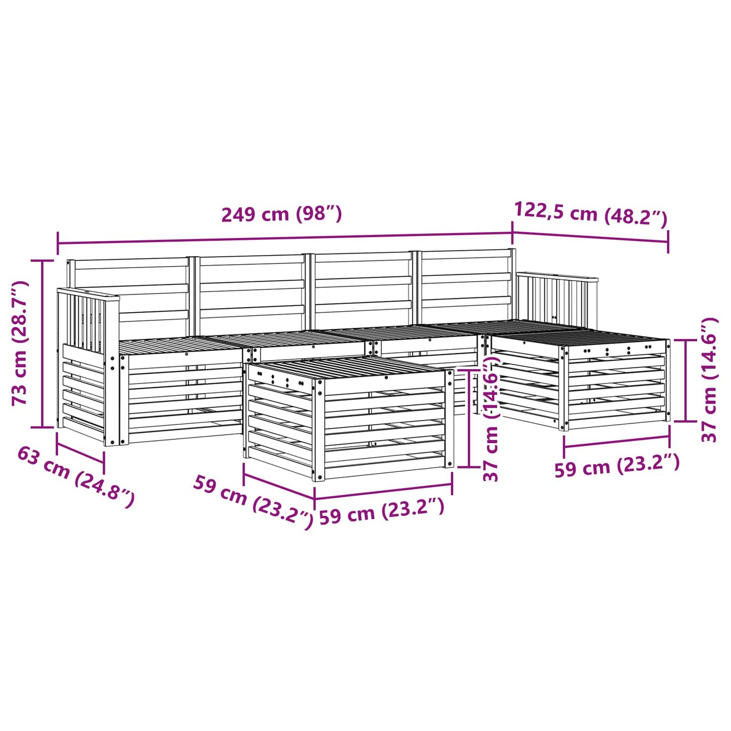 Outdoor-Sofagarnitur 6 pcs Natur
