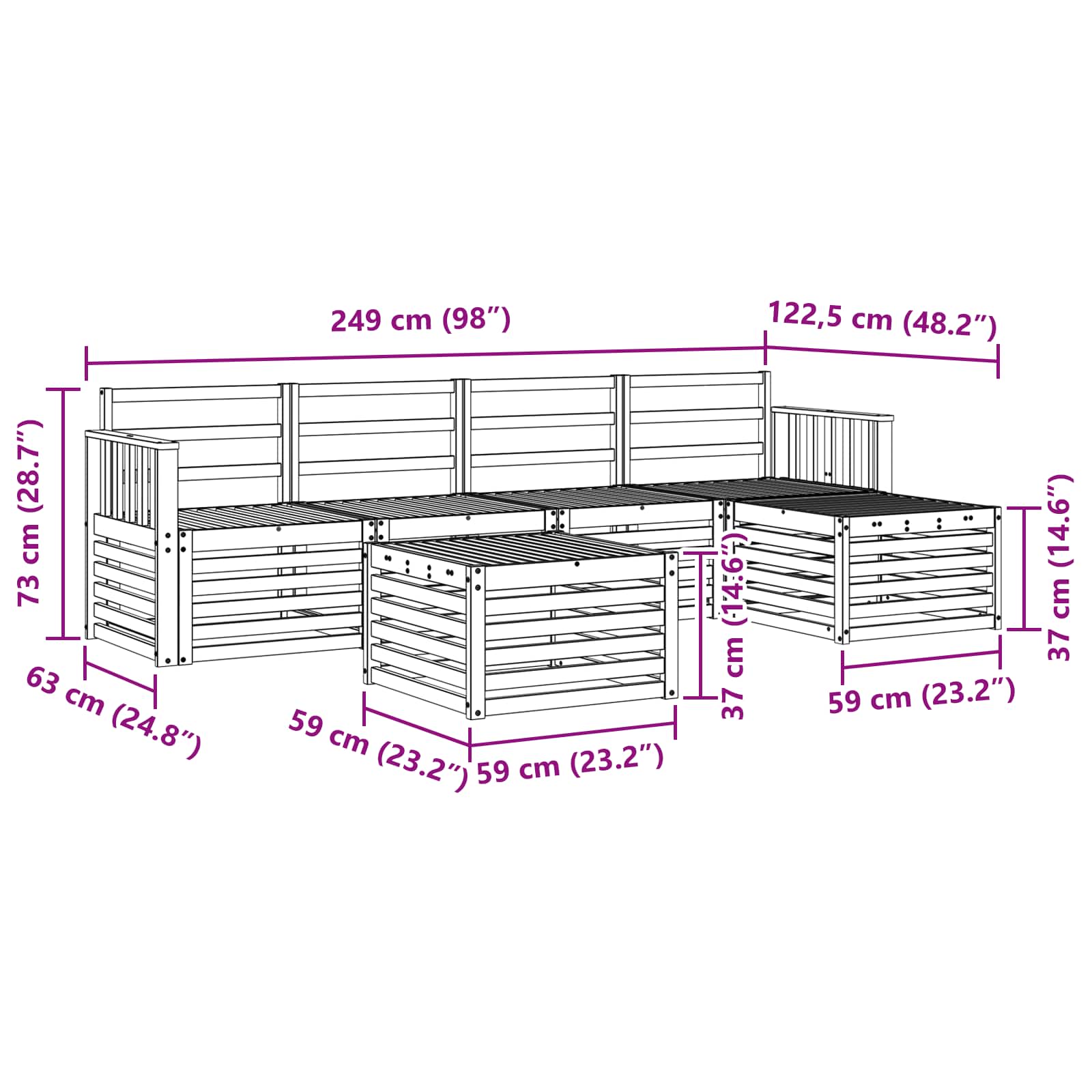 Outdoor-Sofagarnitur 6 pcs Natur