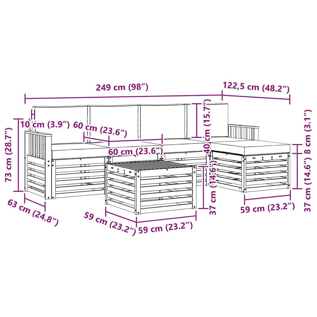 Outdoor-Sofagarnitur 6 stk. Natur und Creme