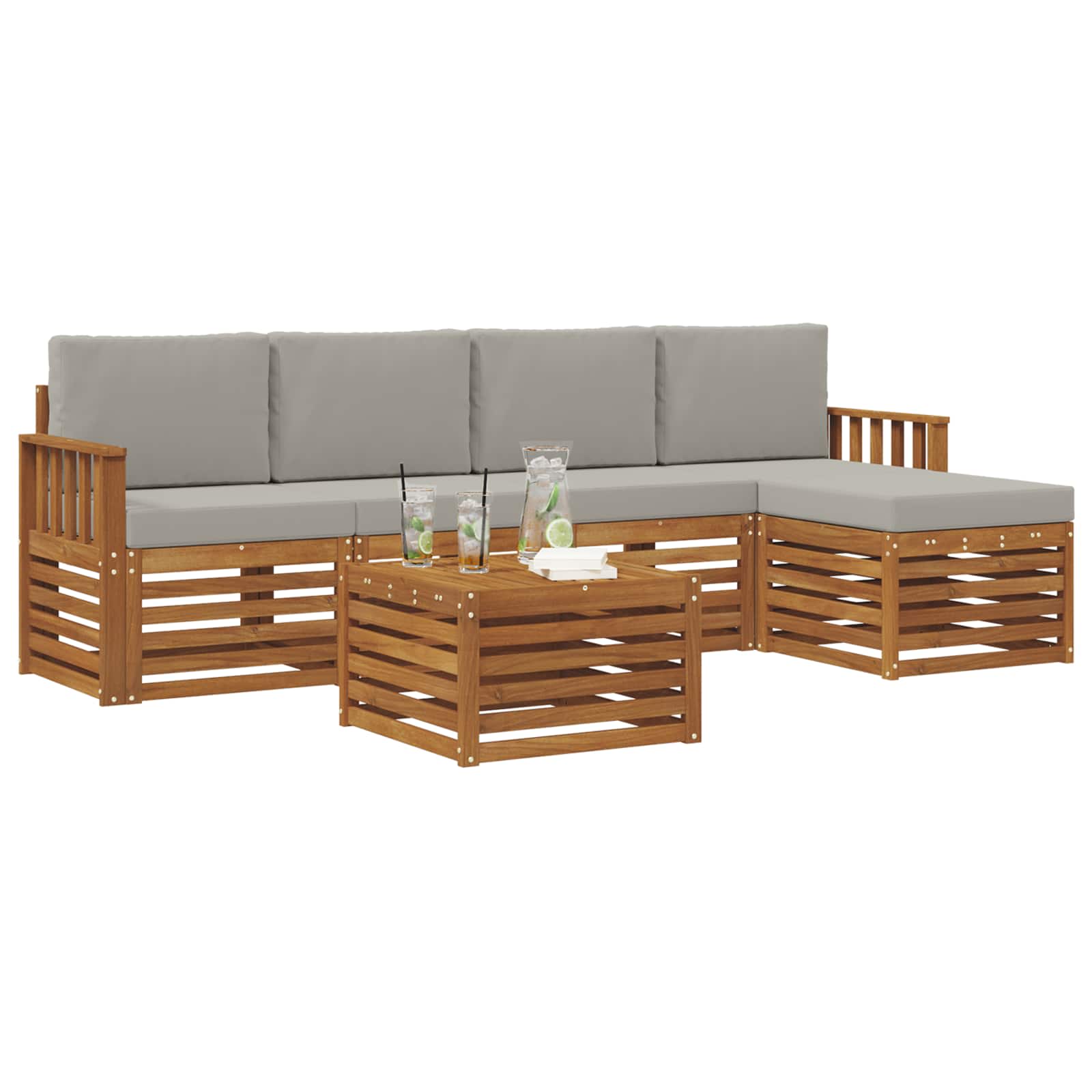 Outdoor-Sofagarnitur mit Kissen 6 pcs Natürlich und Hellgrau