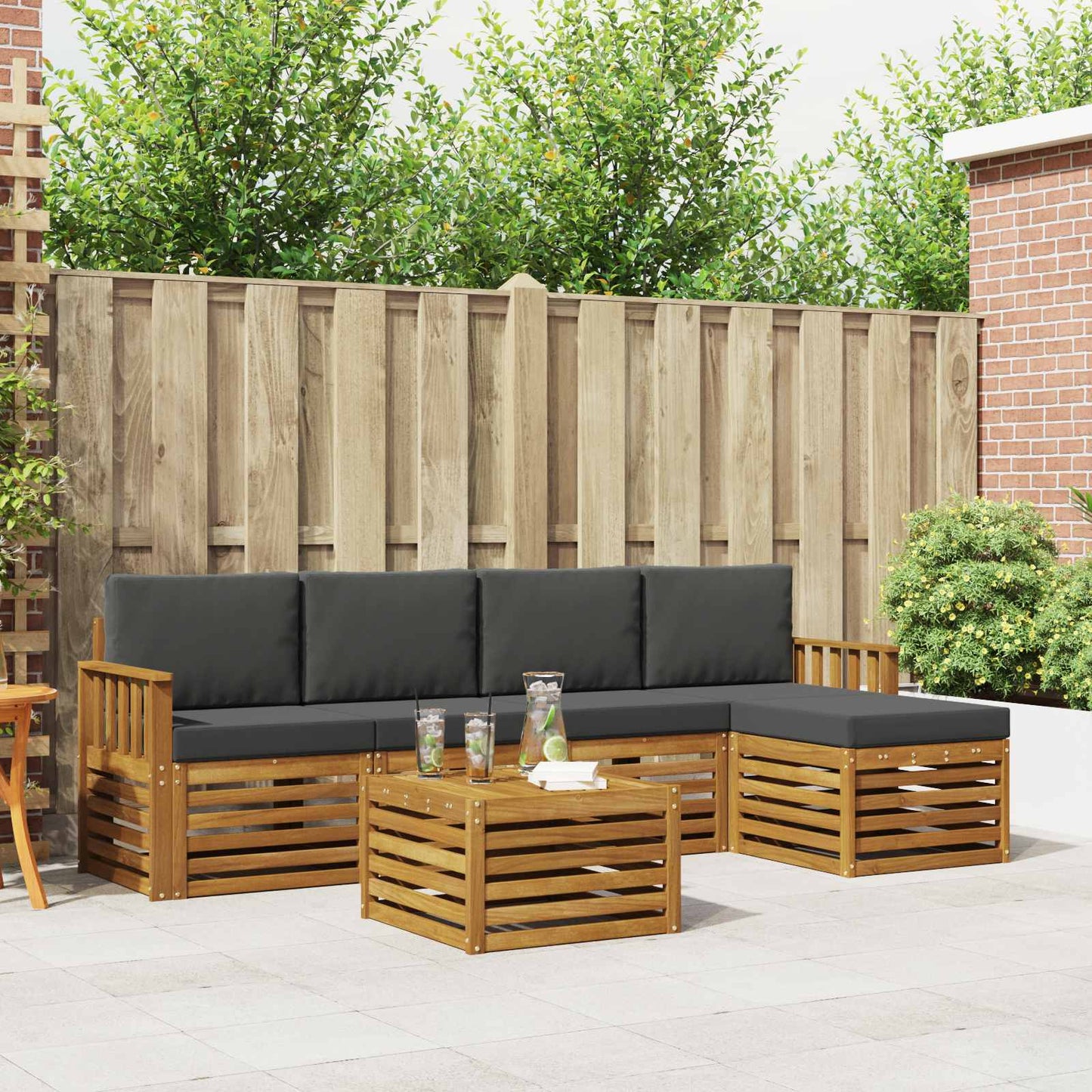 Outdoor-Sofagarnitur 6 stk. Natur und Anthrazit