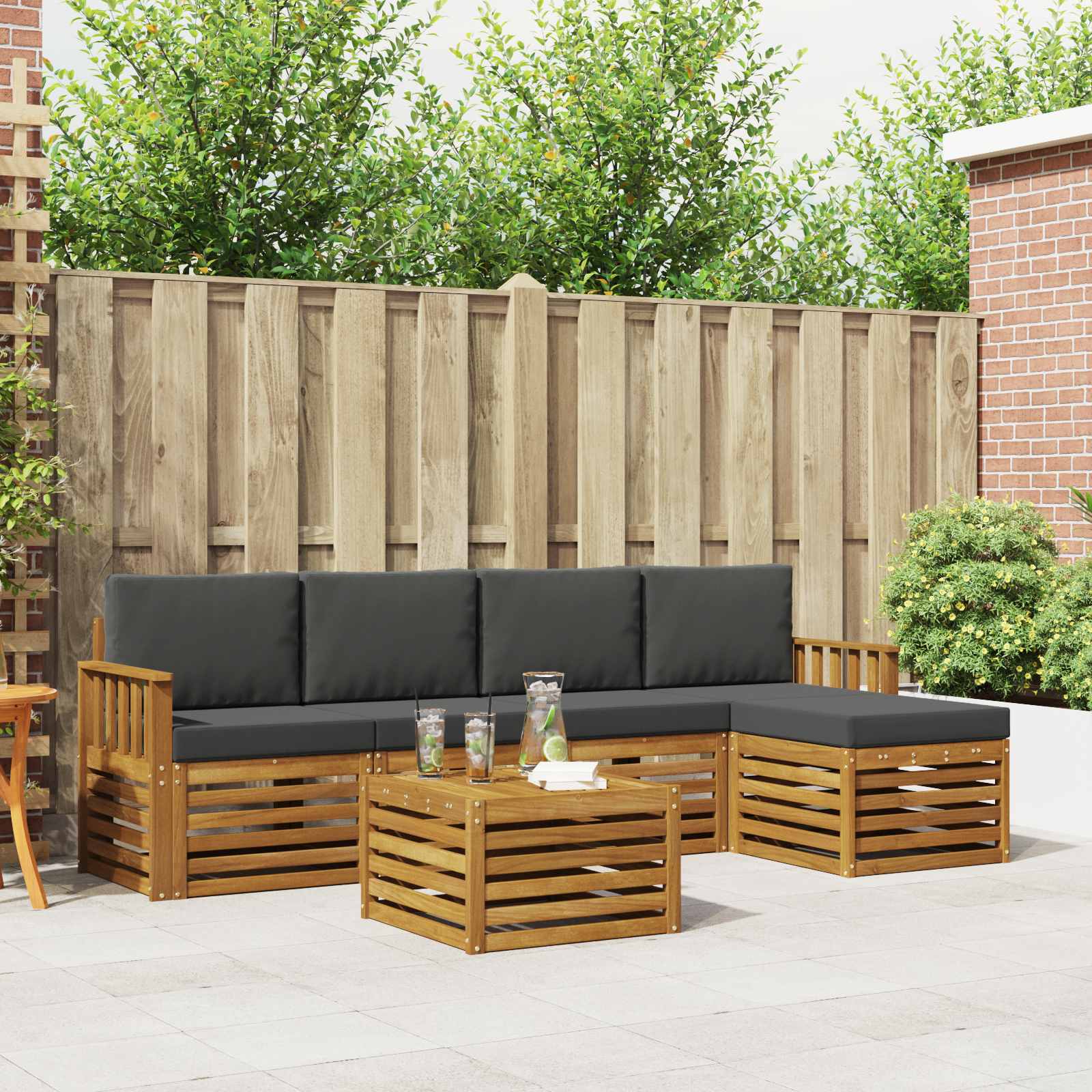 Outdoor-Sofagarnitur 6 stk. Natur und Anthrazit