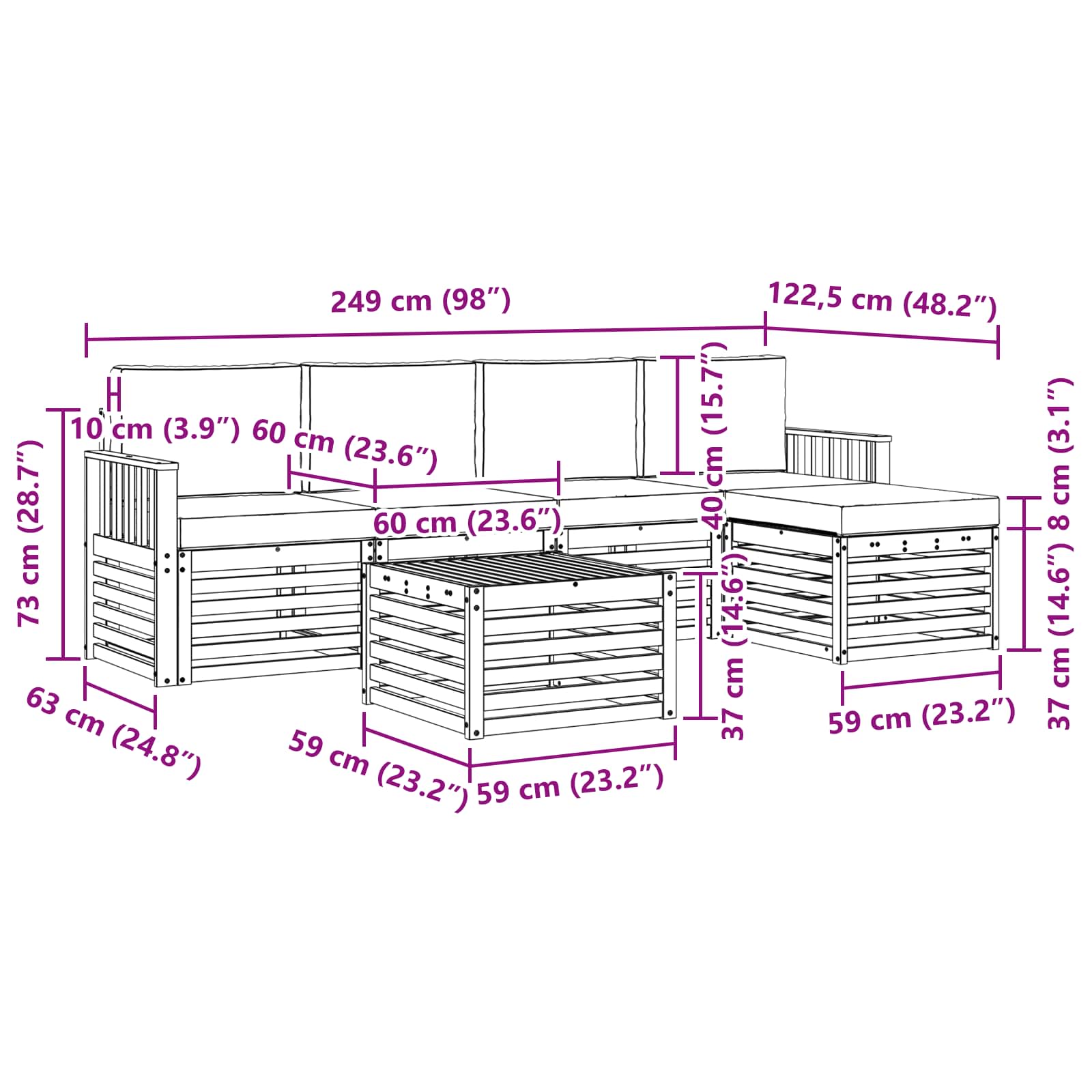 Outdoor-Sofagarnitur 6 stk. Natur und Anthrazit