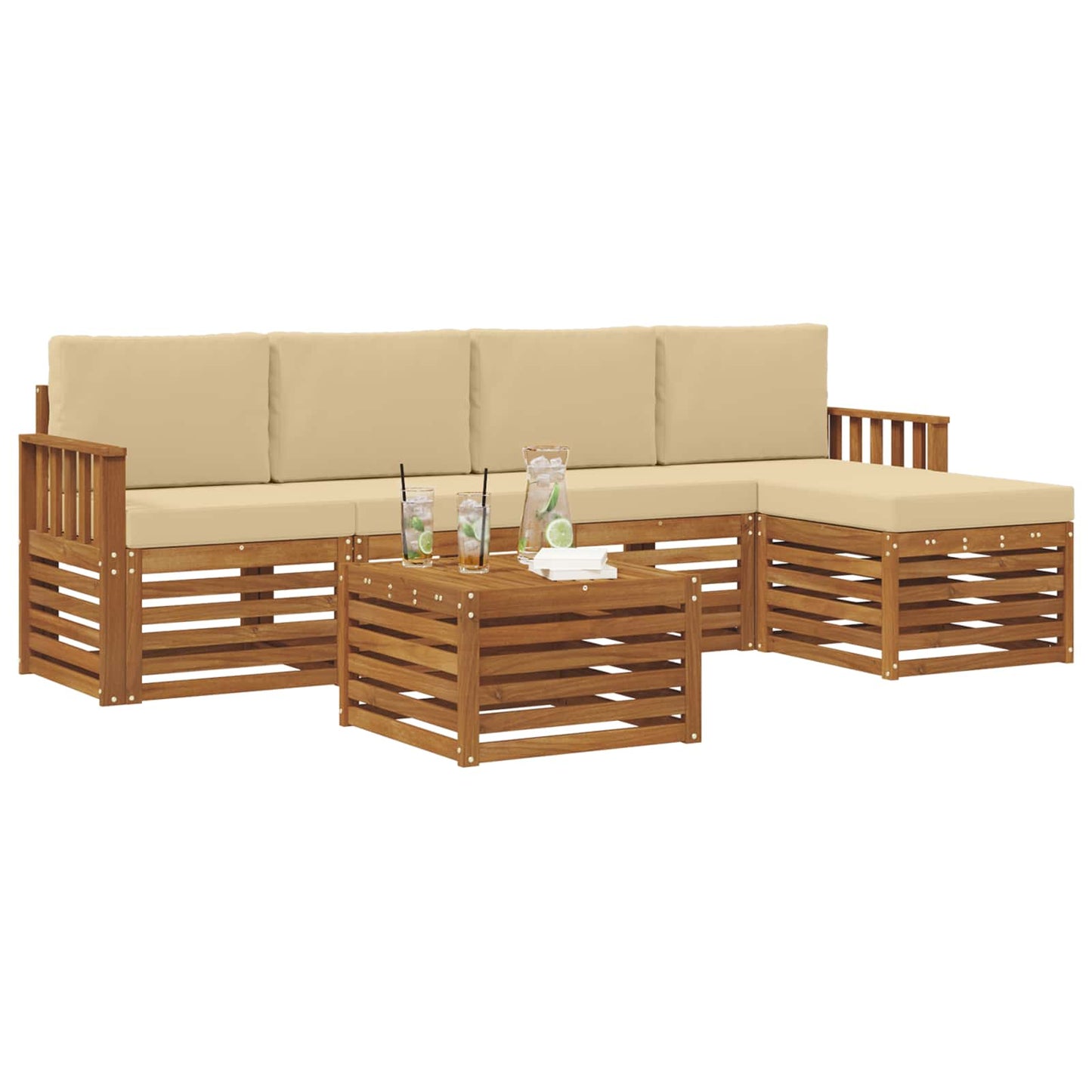 Outdoor-Sofagarnitur mit Kissen 6 pcs Natur und Beige