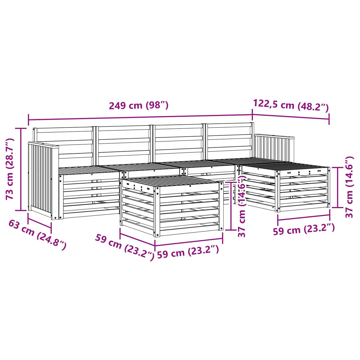 Outdoor-Sofagarnitur 6 stk. Natur