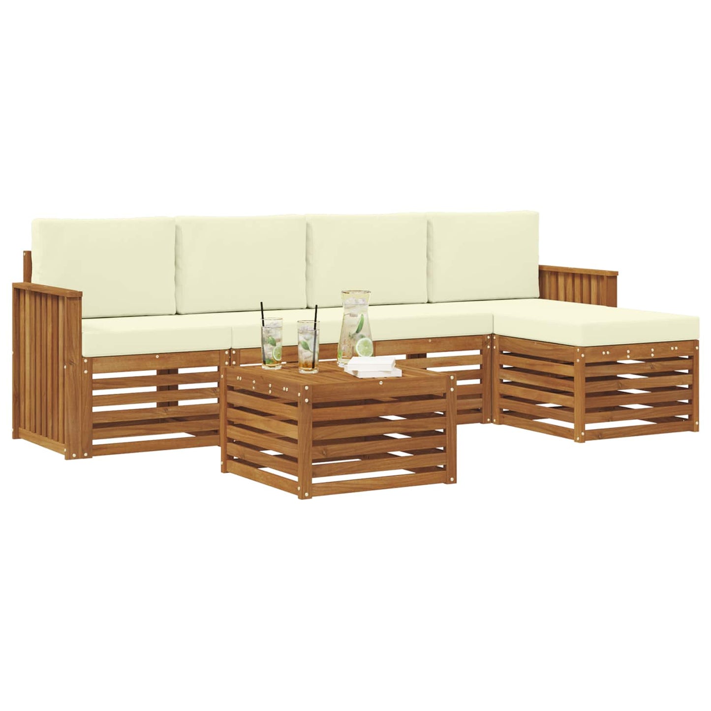 Outdoor-Sofagarnitur mit Kissen 6 pcs Natur und Creme
