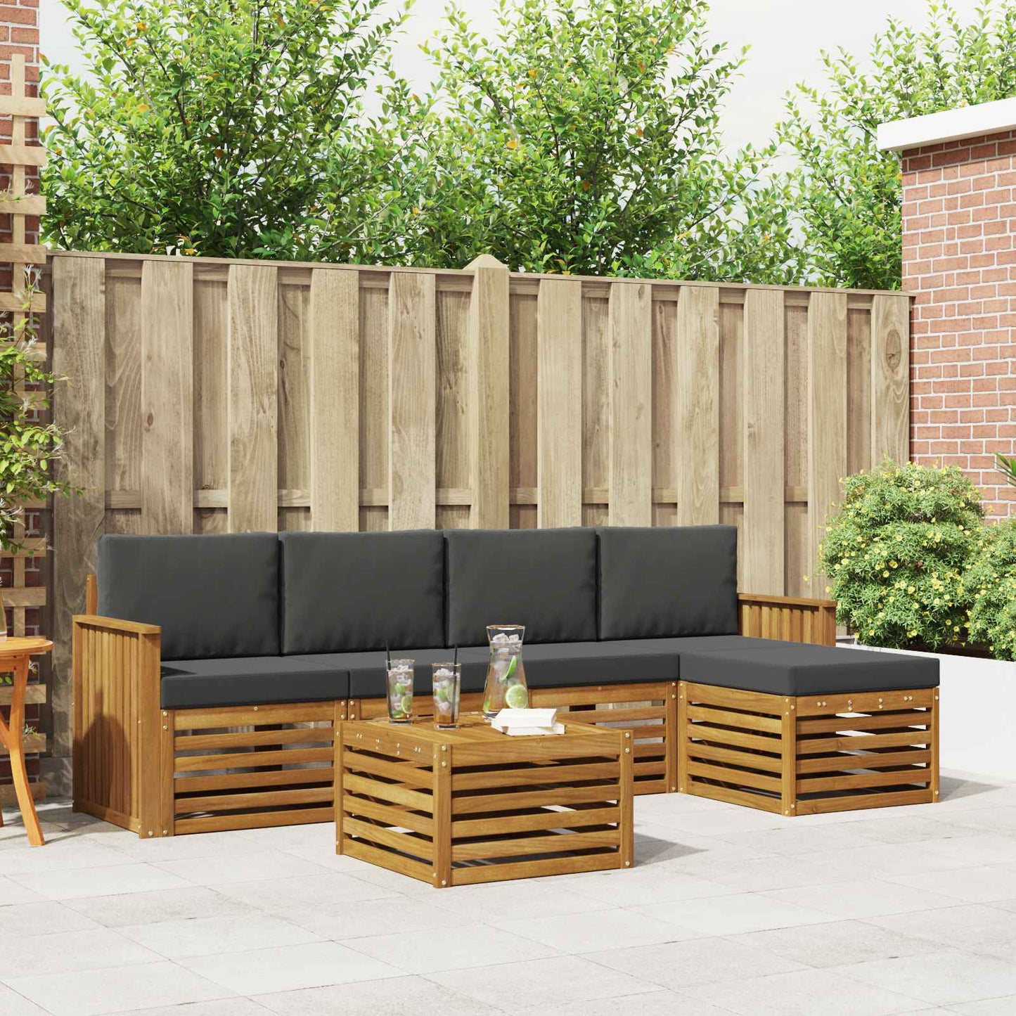 Outdoor-Sofagarnitur mit Kissen 6 pcs Natur und Anthrazit