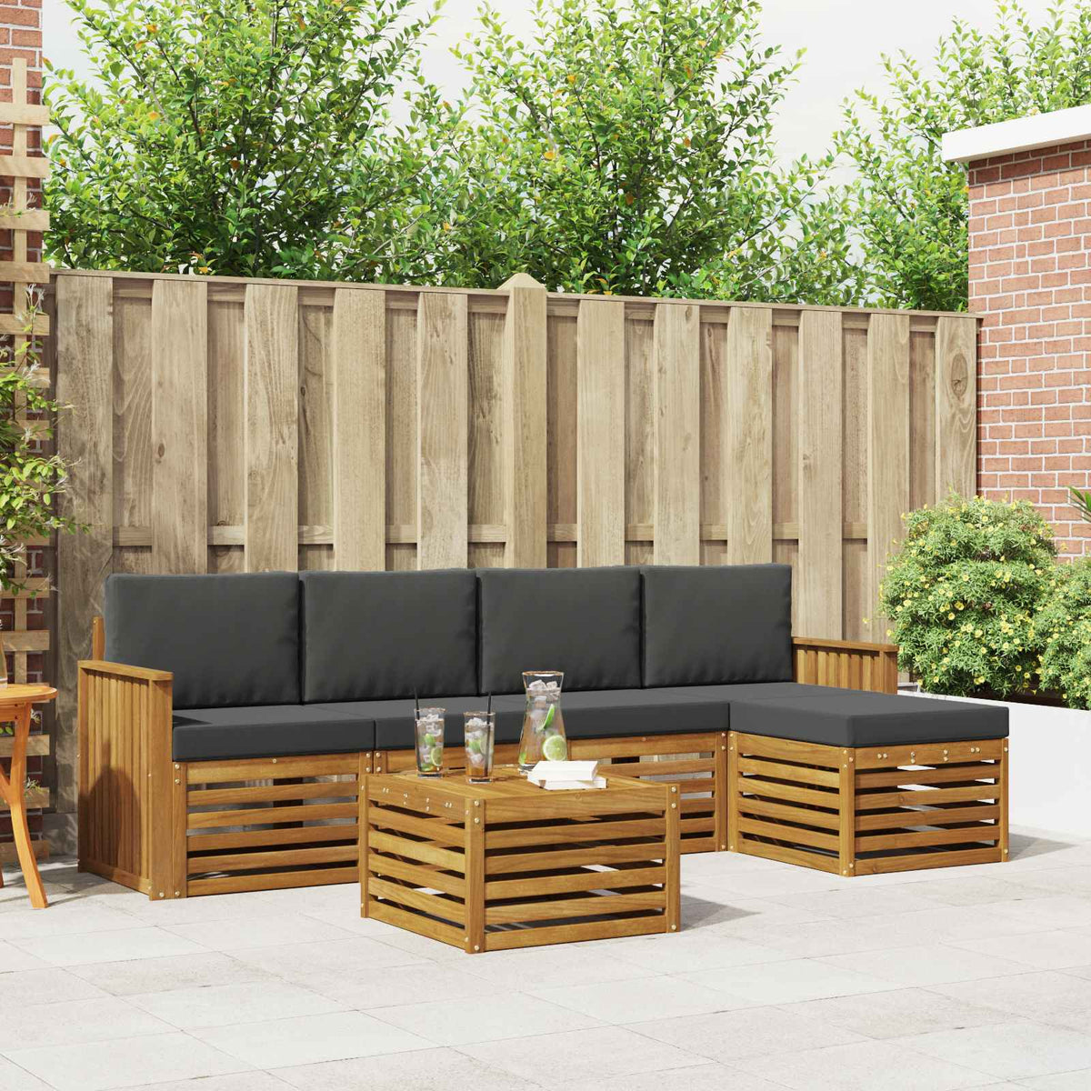 Outdoor-Sofagarnitur 6 stk. Natur und Anthrazit