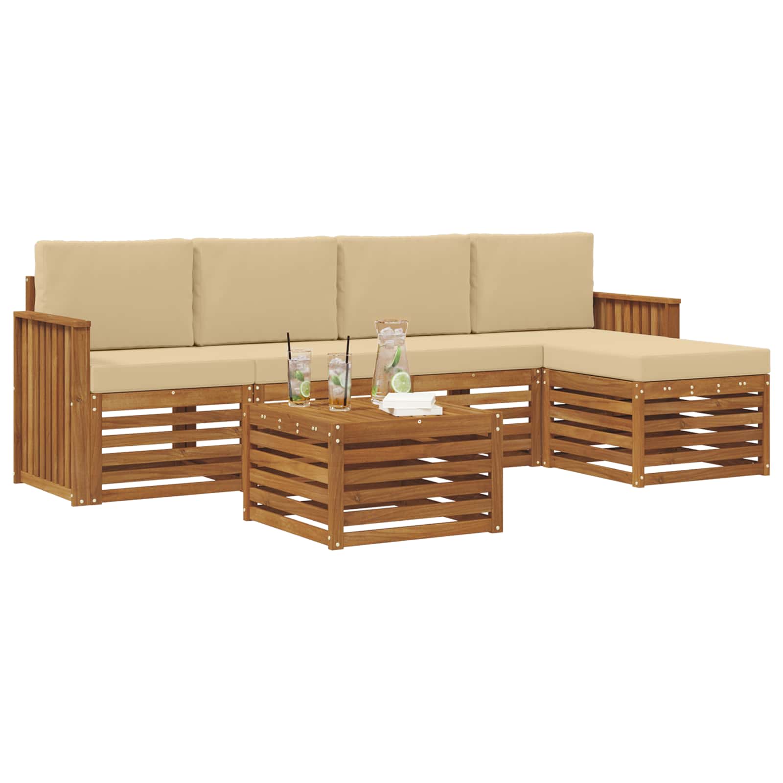 Outdoor-Sofagarnitur 6 stk. Natur und Beige