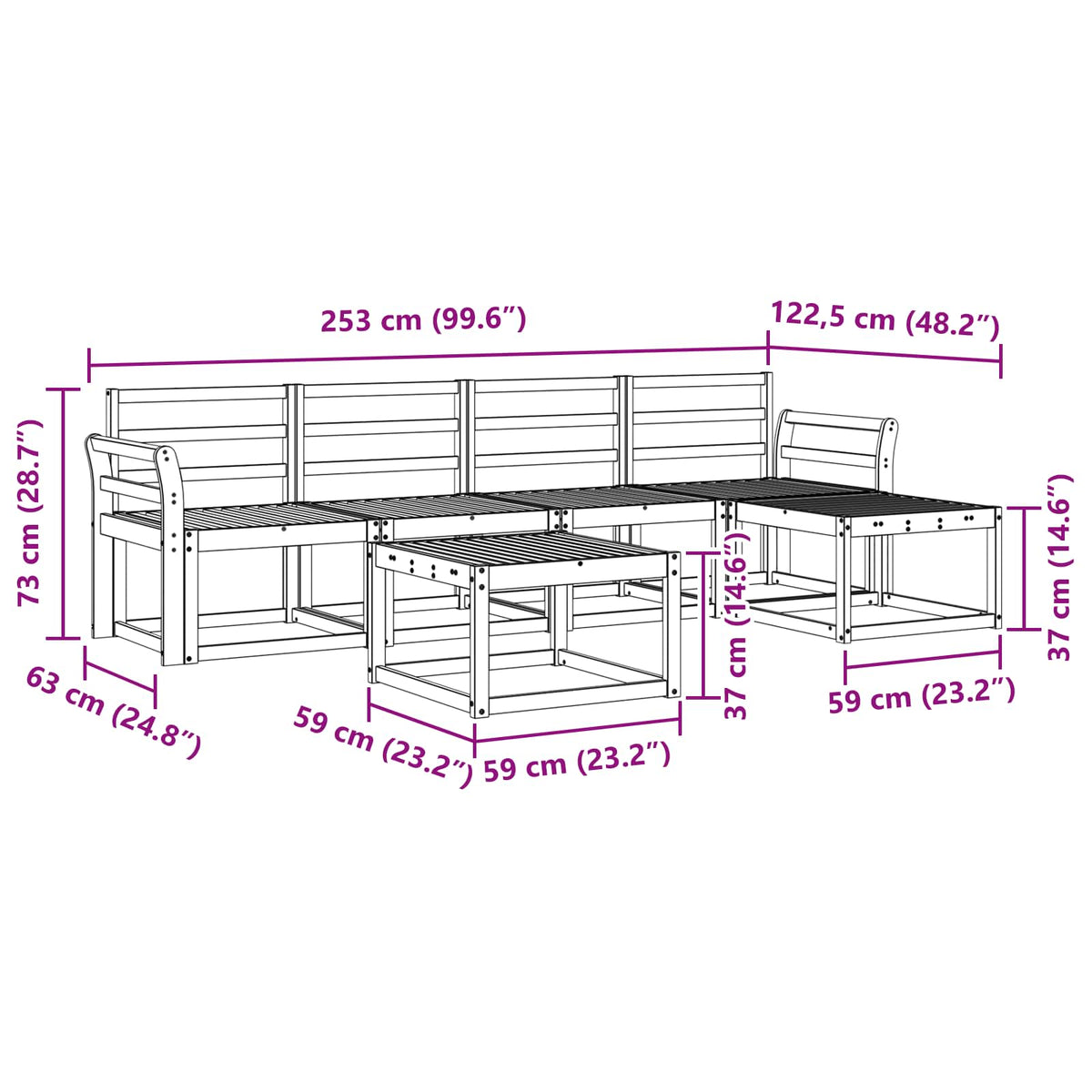 Outdoor-Sofagarnitur 6 stk. Natur