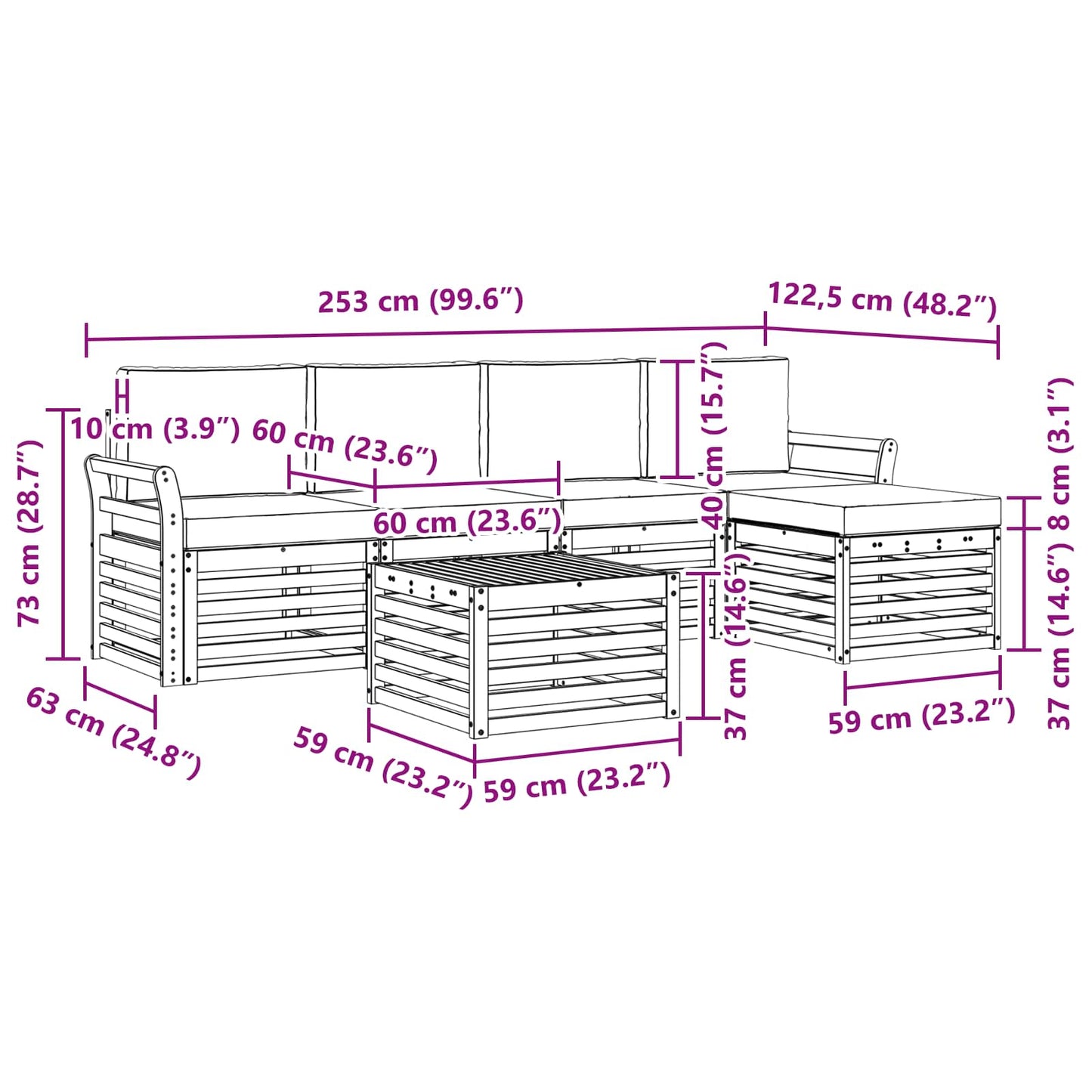 Outdoor-Sofagarnitur 6 stk. Natur und Creme