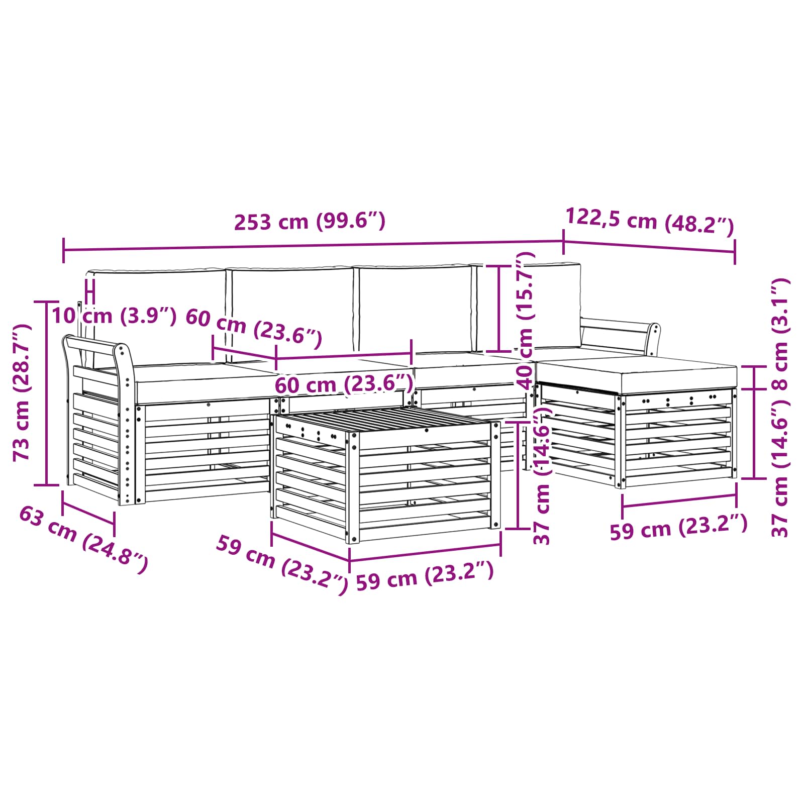 Outdoor-Sofagarnitur 6 stk. Natur und Creme