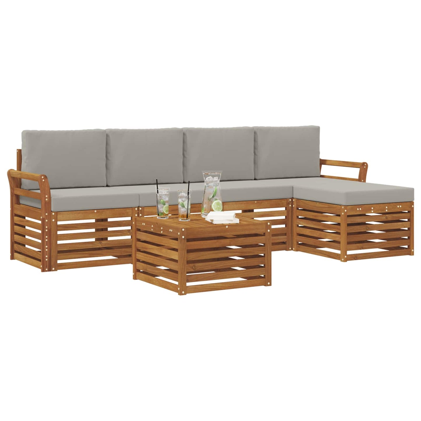 Outdoor-Sofagarnitur mit Kissen 6 pcs Natürlich und Hellgrau