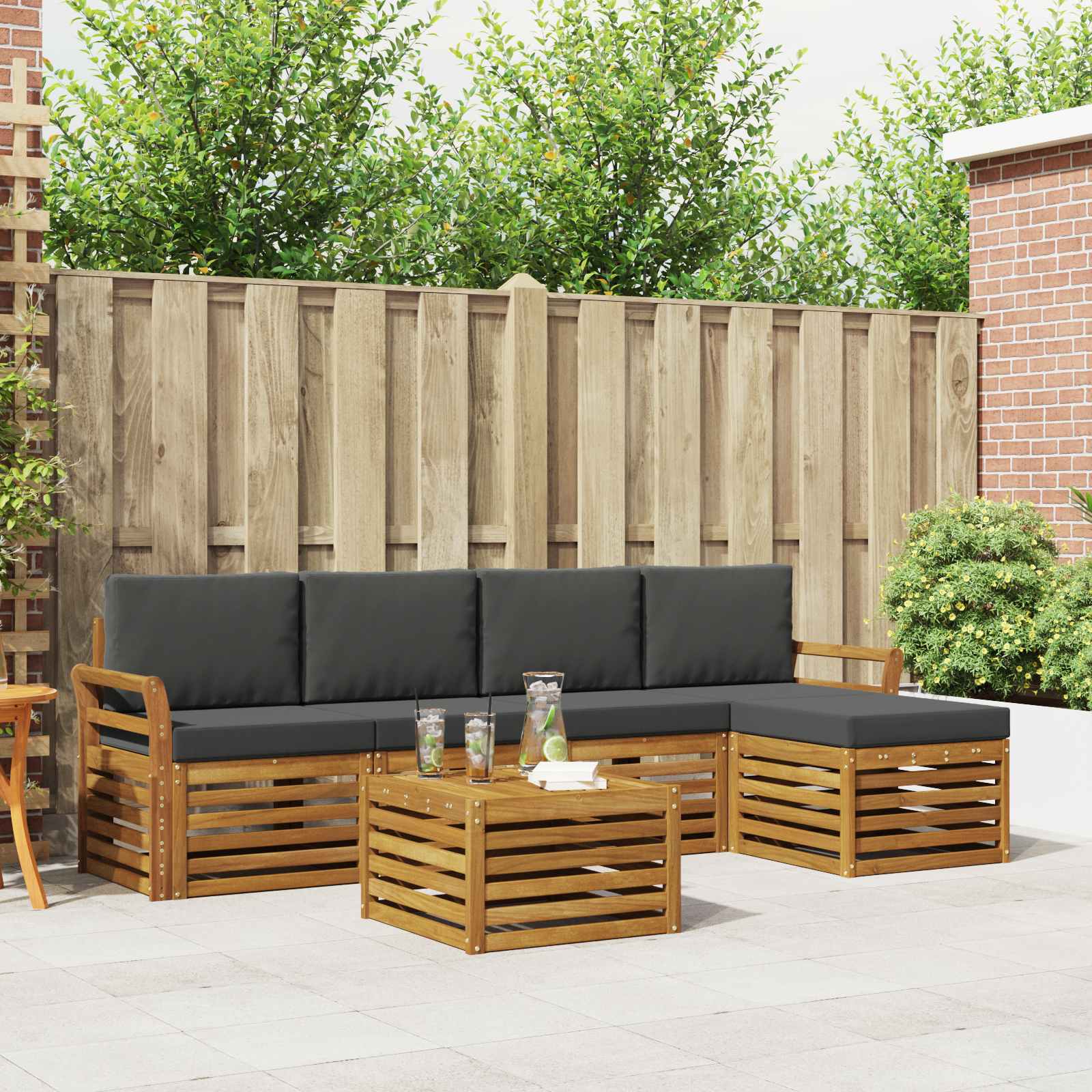 Outdoor-Sofagarnitur 6 stk. Natur und Anthrazit