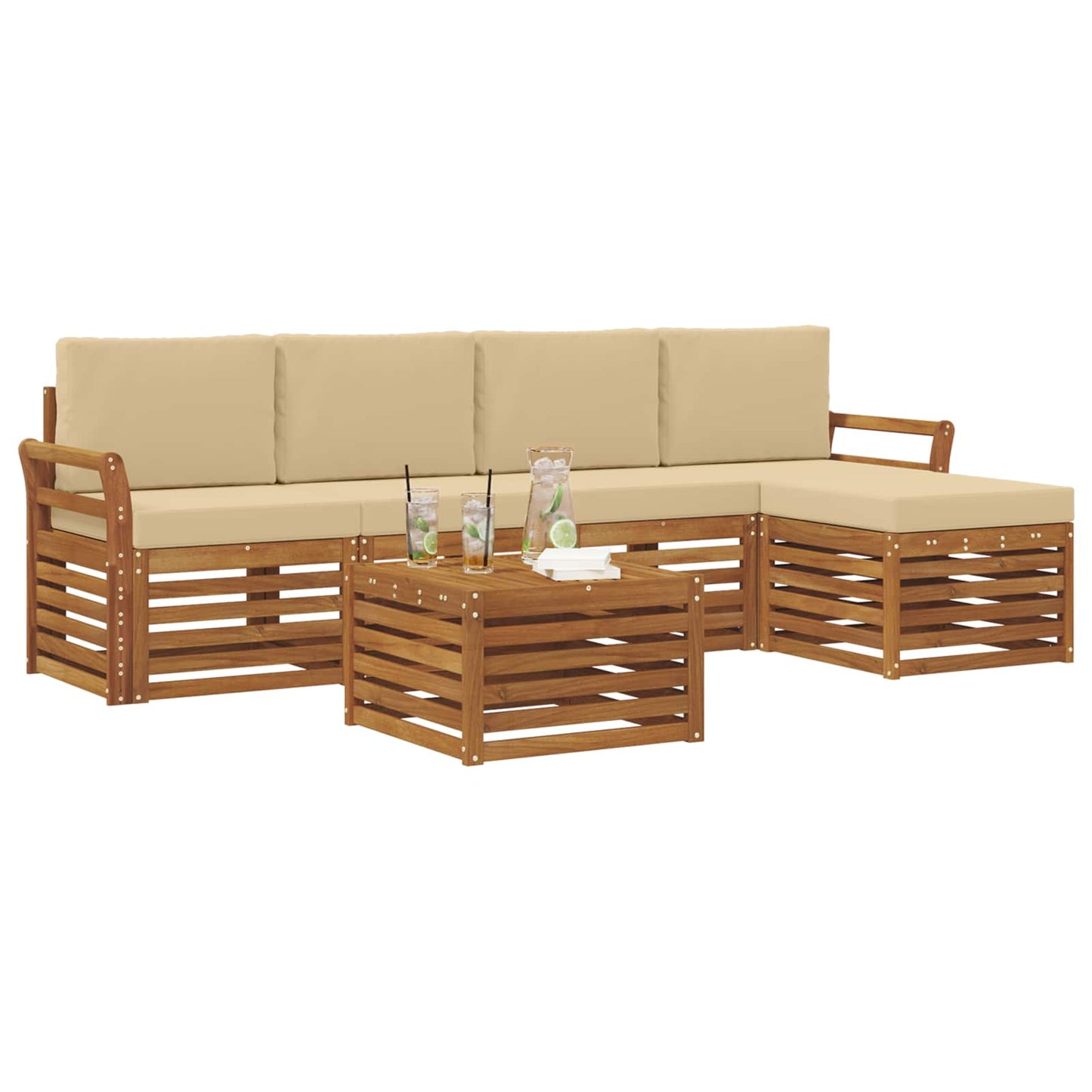 Outdoor-Sofagarnitur 6 stk. Natur und Beige