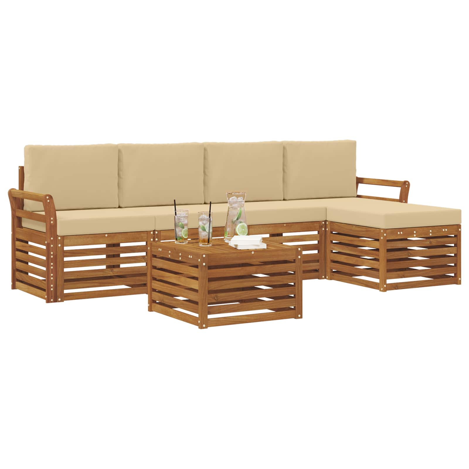 Outdoor-Sofagarnitur 6 stk. Natur und Beige