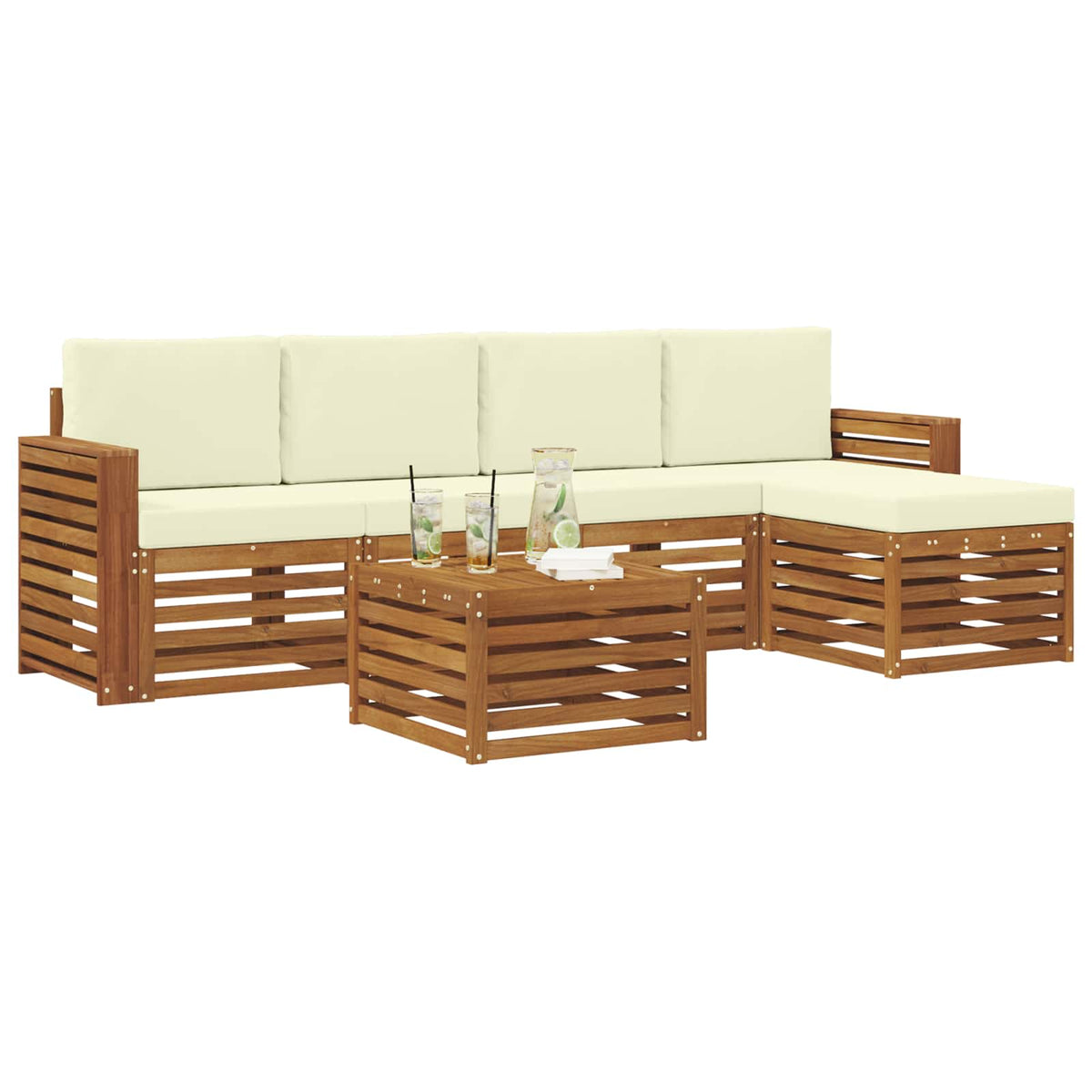 Outdoor-Sofagarnitur 6 stk. Natur und Creme