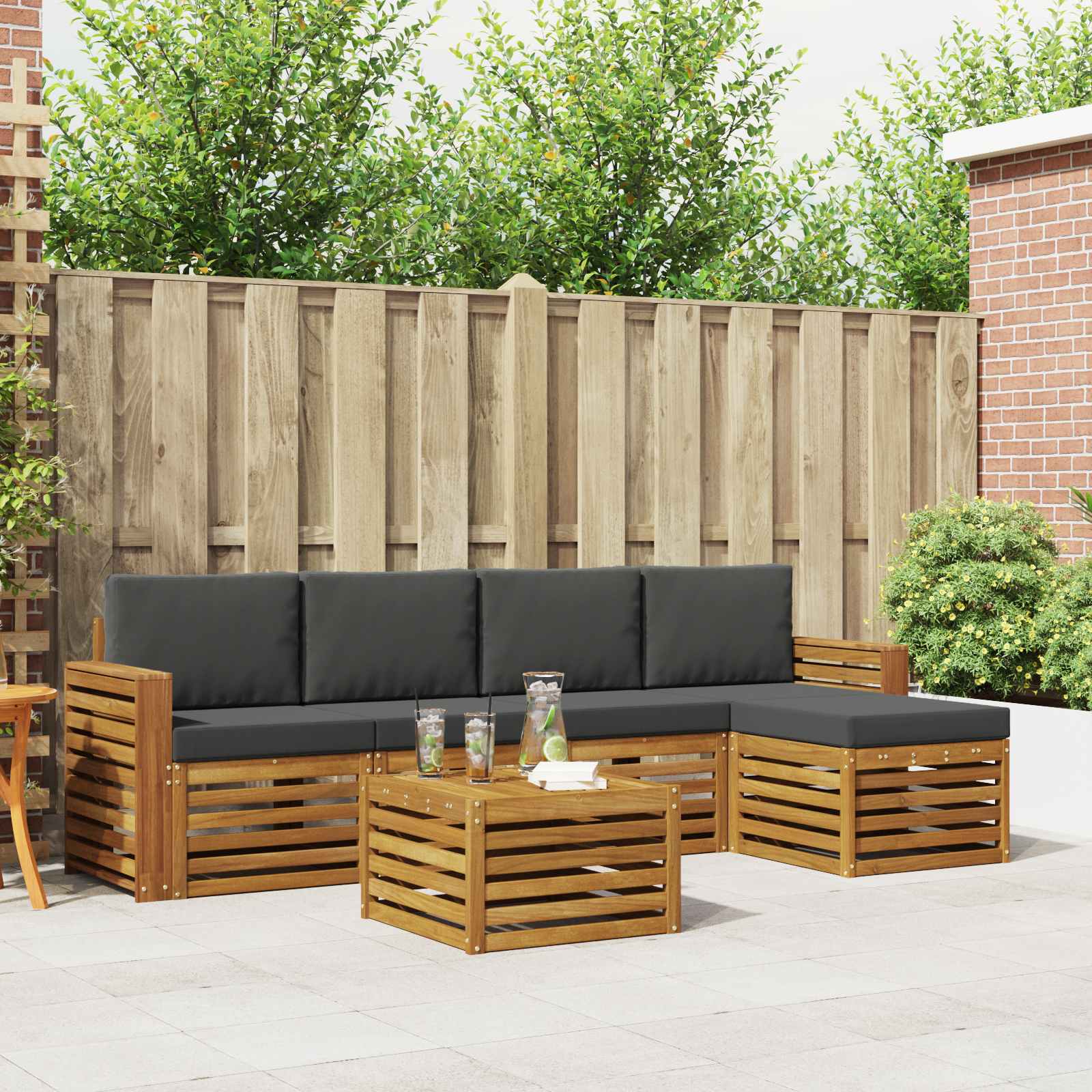 Outdoor-Sofagarnitur mit Kissen 6 pcs Natur und Anthrazit