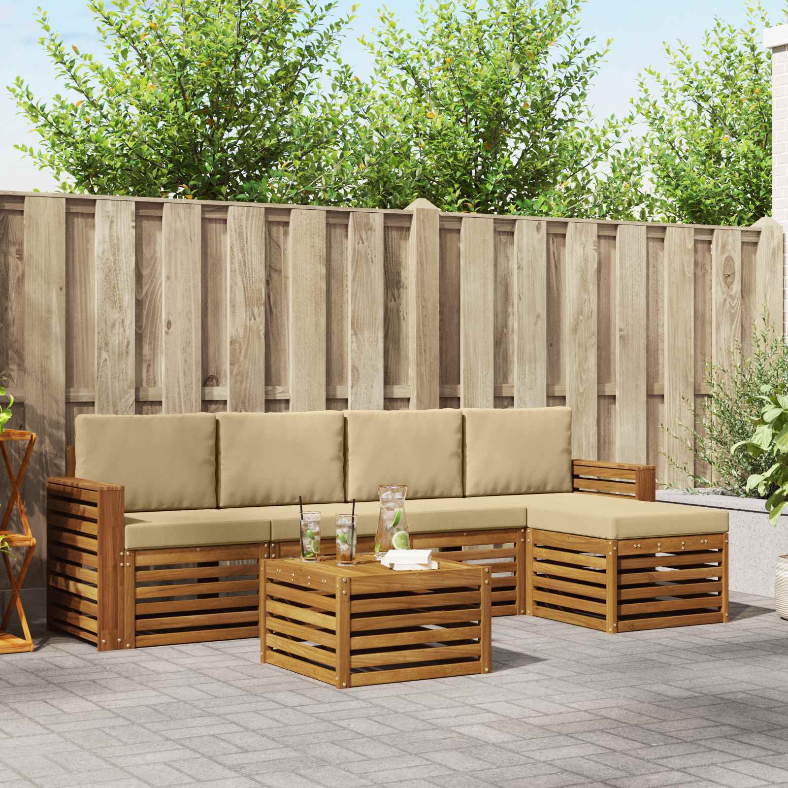 Outdoor-Sofagarnitur 6 stk. Natur und Beige