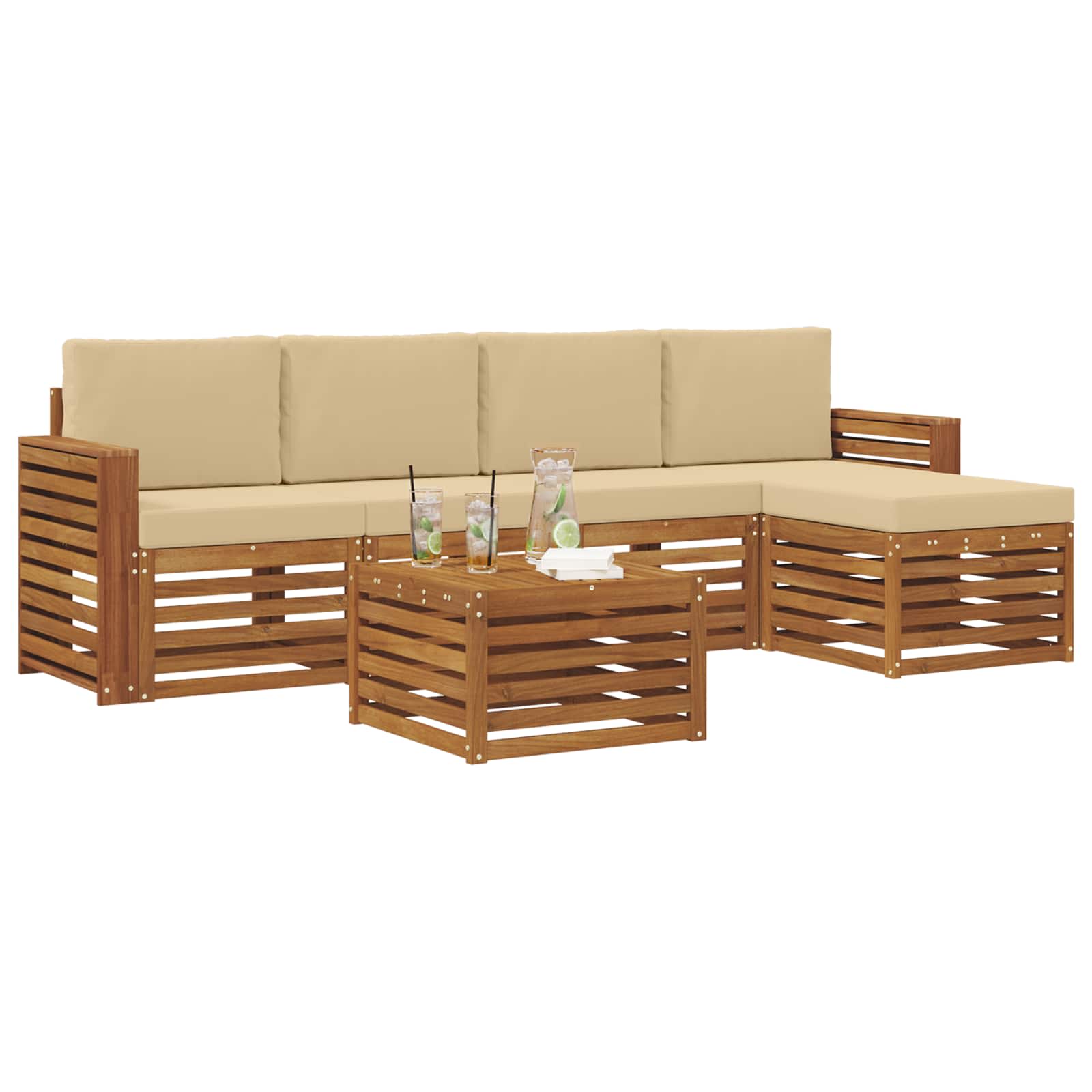 Outdoor-Sofagarnitur 6 stk. Natur und Beige