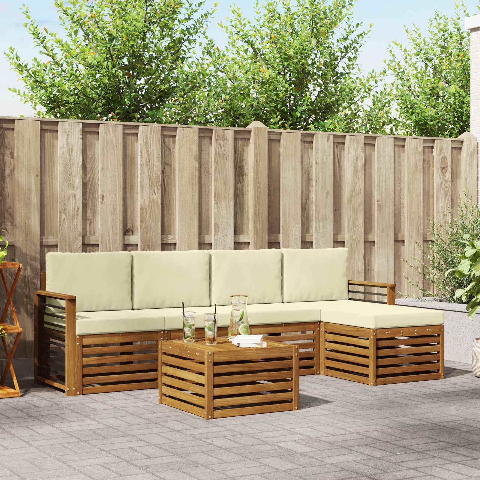 Outdoor-Sofagarnitur 6 stk. Natur und Creme