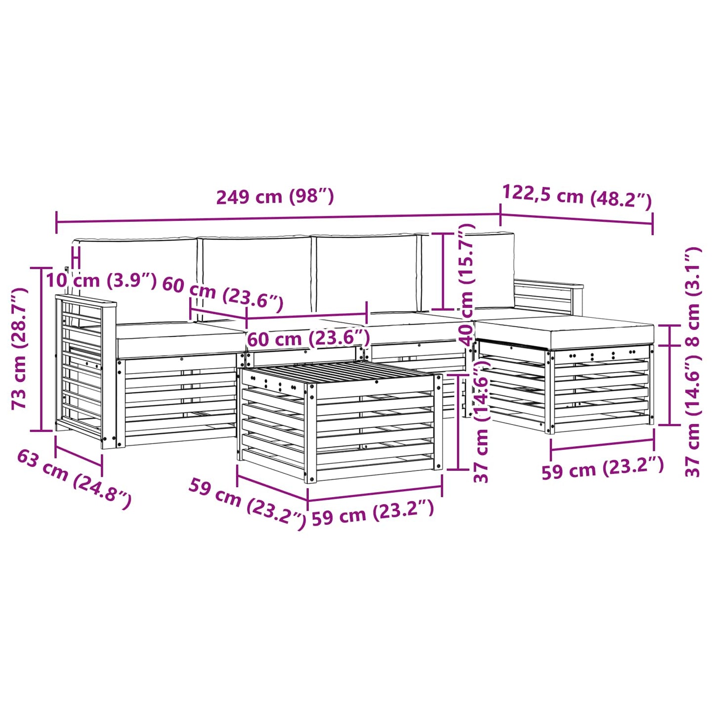 Outdoor-Sofagarnitur 6 stk. Natur und Creme