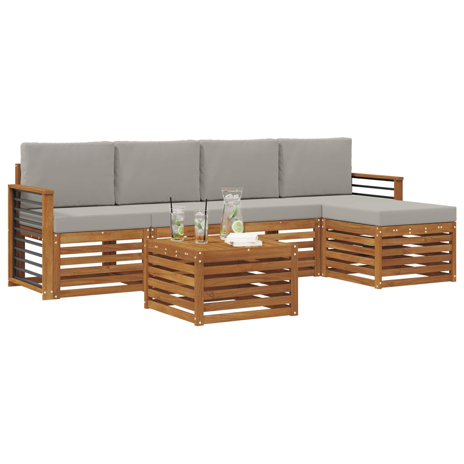 Outdoor-Sofagarnitur mit Kissen 6 pcs Natürlich und Hellgrau