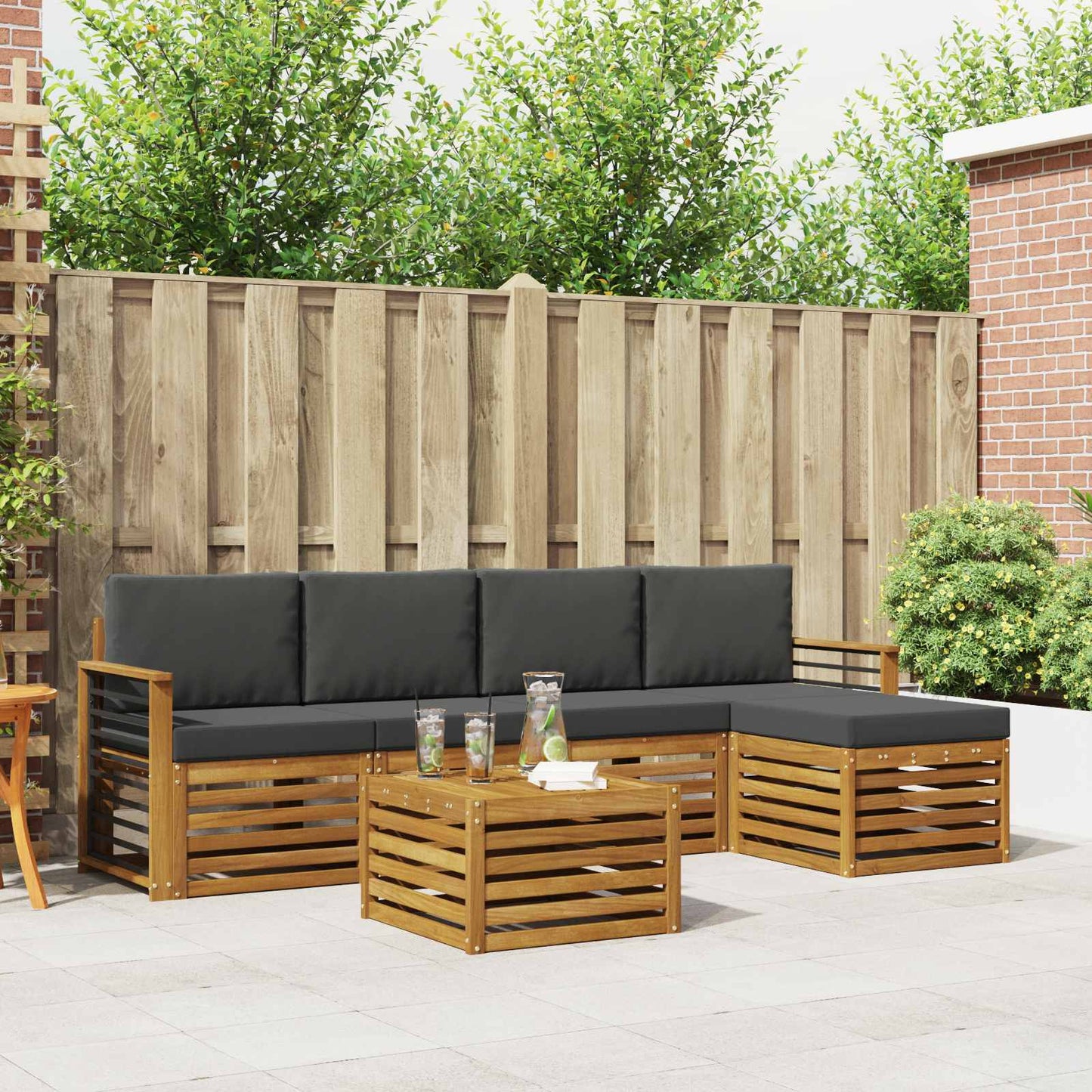 Outdoor-Sofagarnitur 6 stk. Natur und Anthrazit
