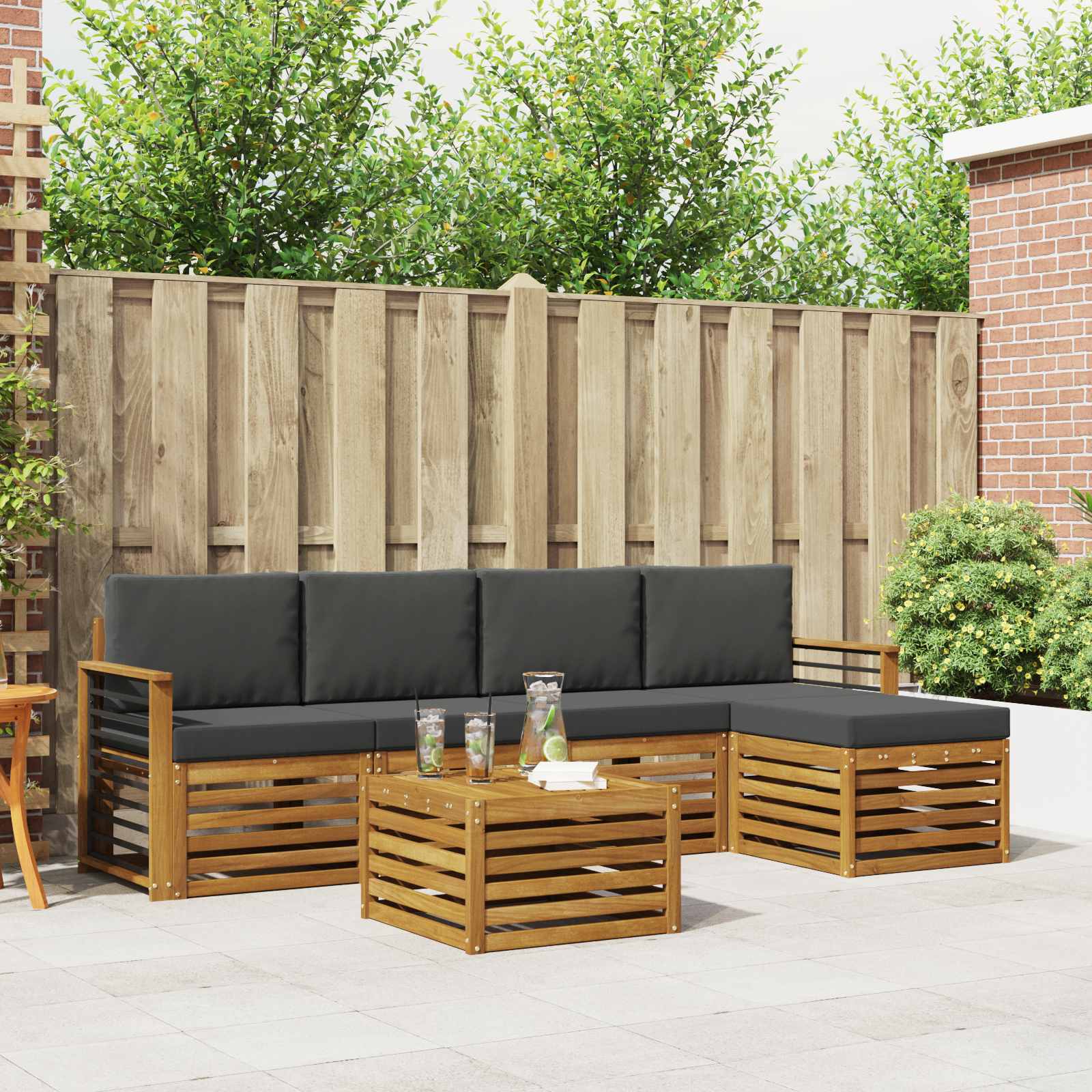 Outdoor-Sofagarnitur 6 stk. Natur und Anthrazit