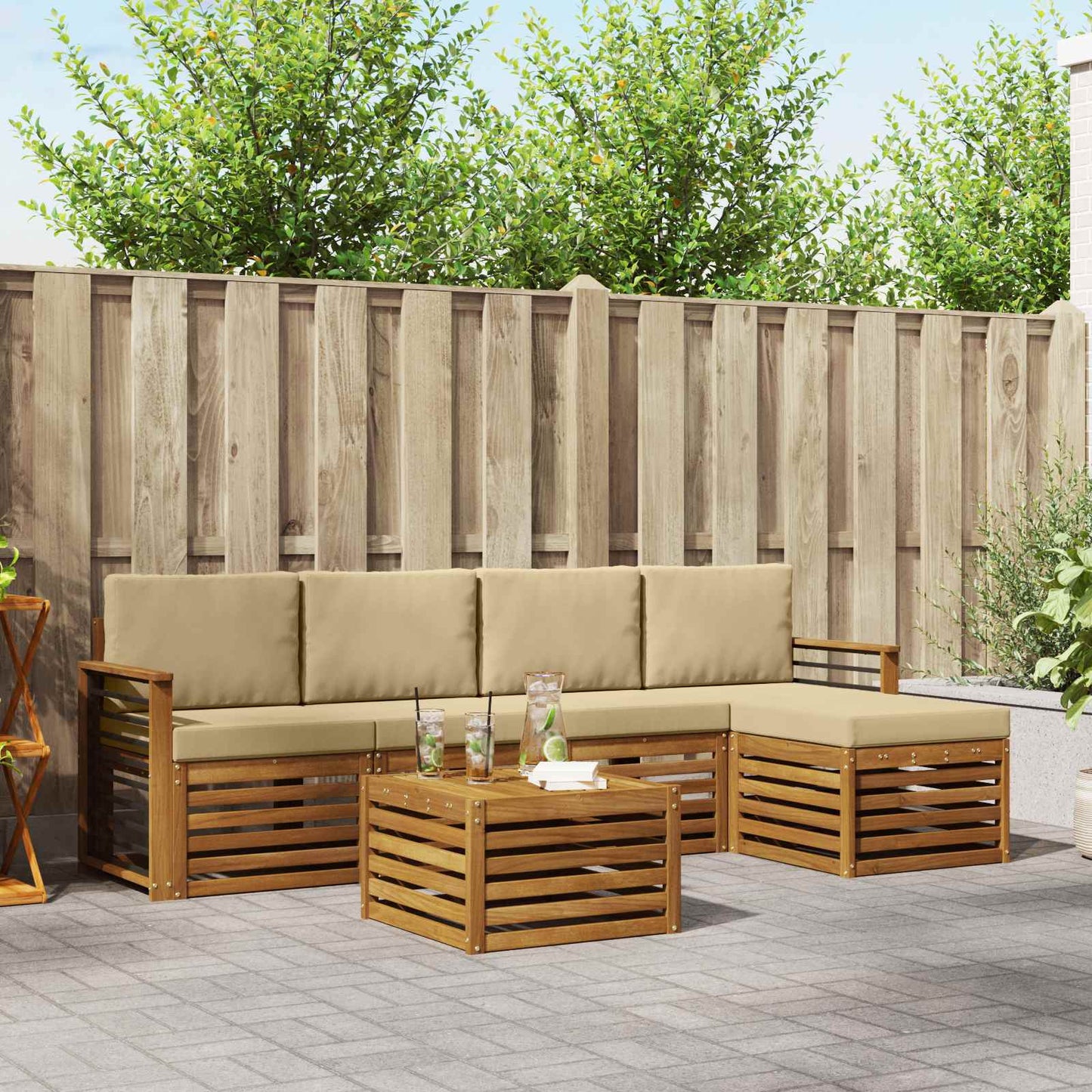 Outdoor-Sofagarnitur 6 stk. Natur und Beige