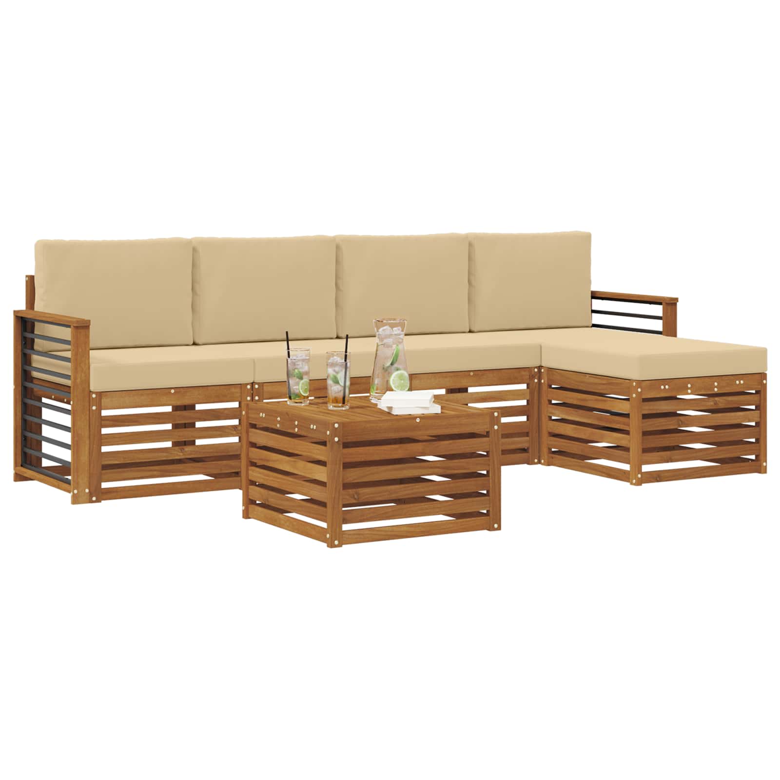 Outdoor-Sofagarnitur 6 stk. Natur und Beige