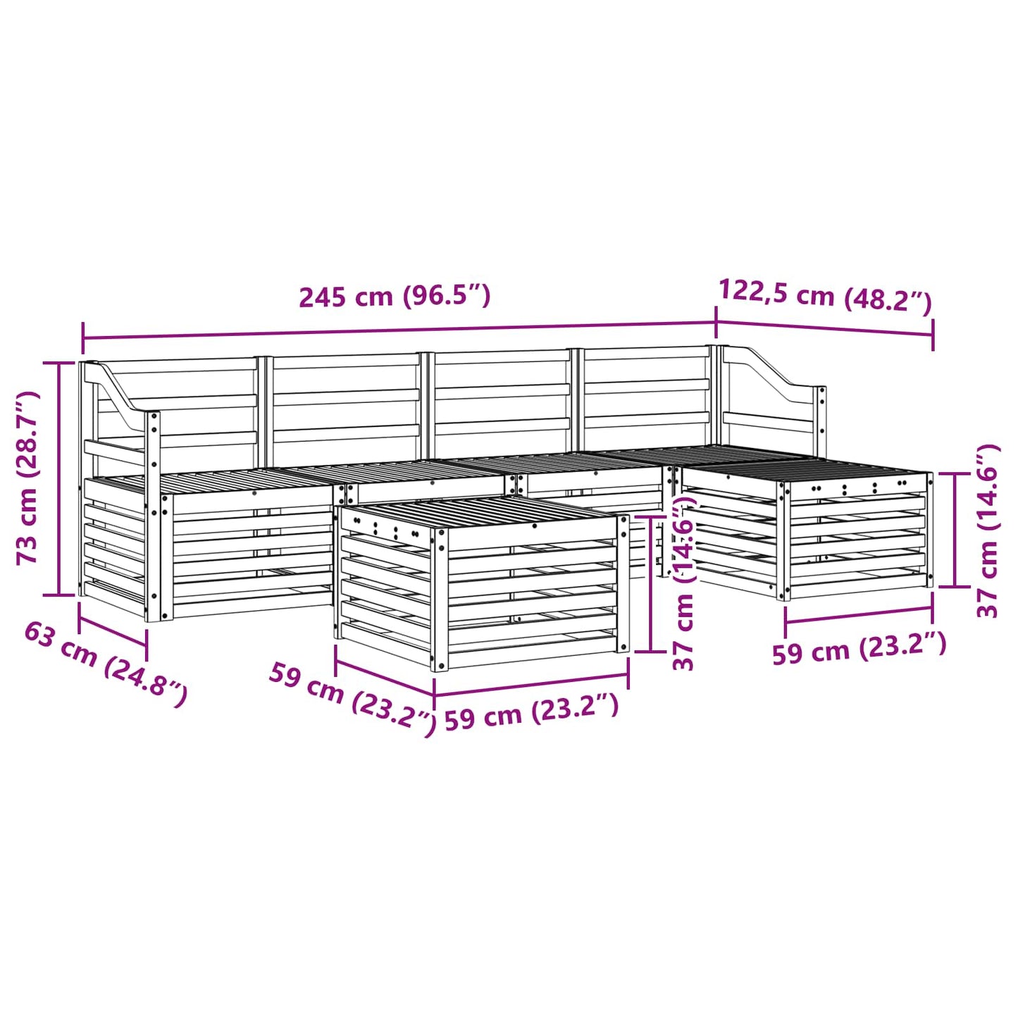 Outdoor-Sofagarnitur 6 pcs Natur