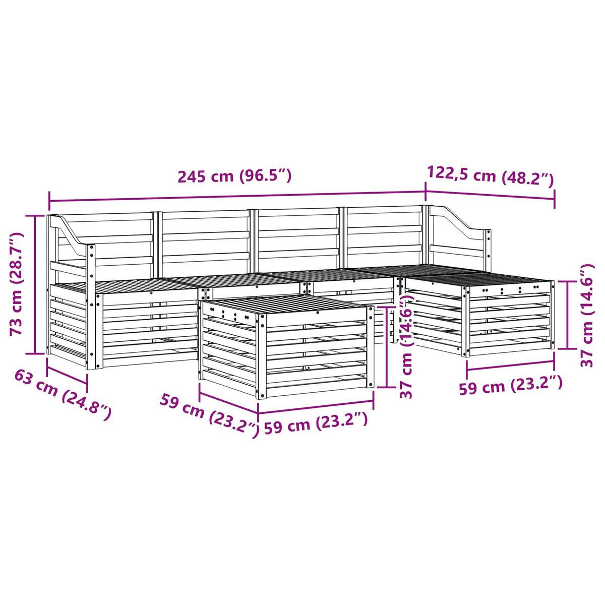 Outdoor-Sofagarnitur 6 stk. Natur