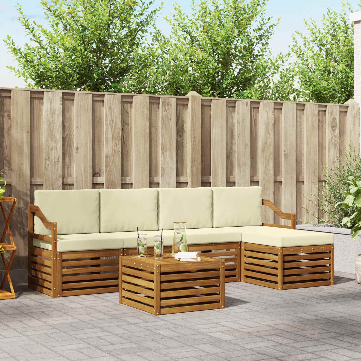 Outdoor-Sofagarnitur 6 stk. Natur und Creme