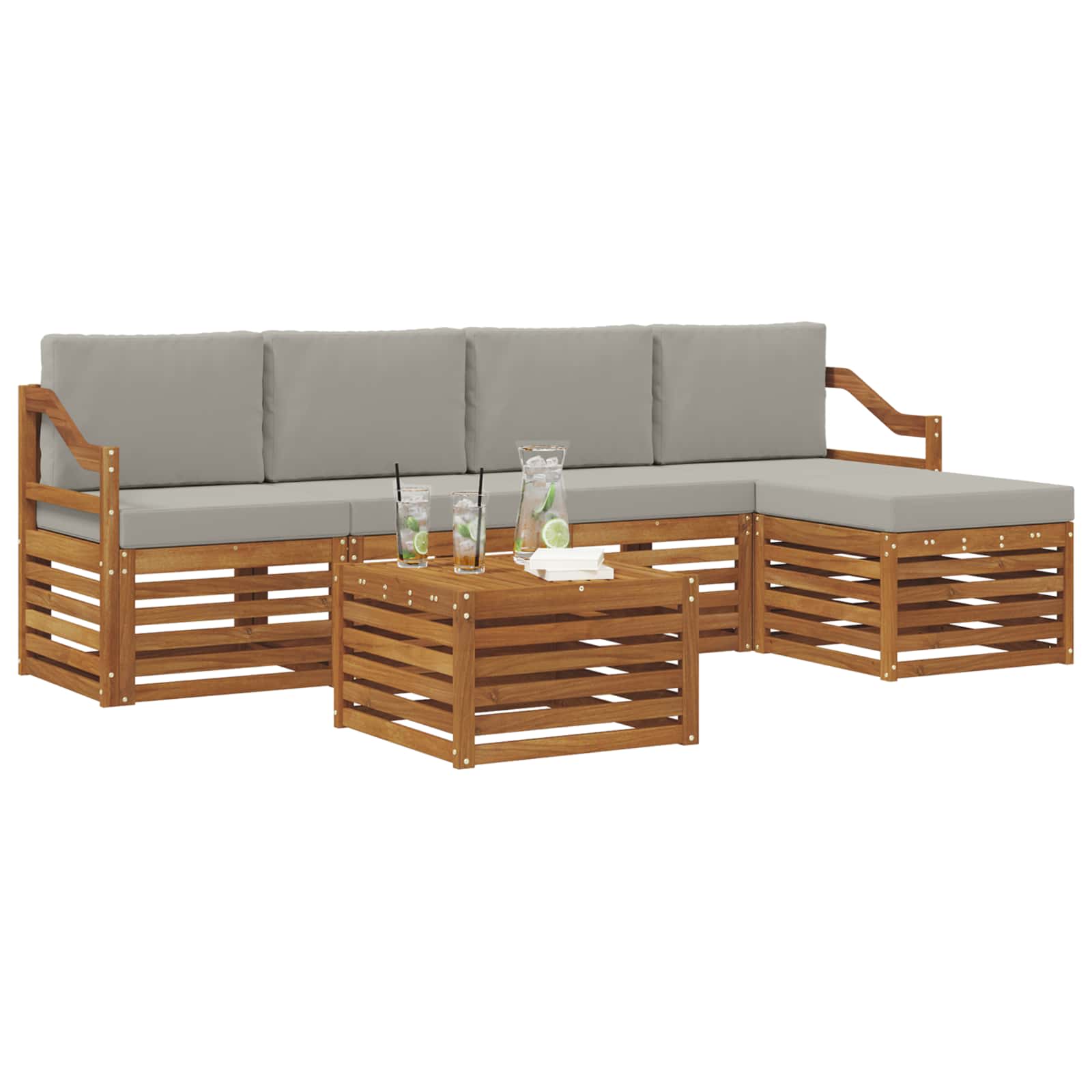 Outdoor-Sofagarnitur mit Kissen 6 pcs Natürlich und Hellgrau