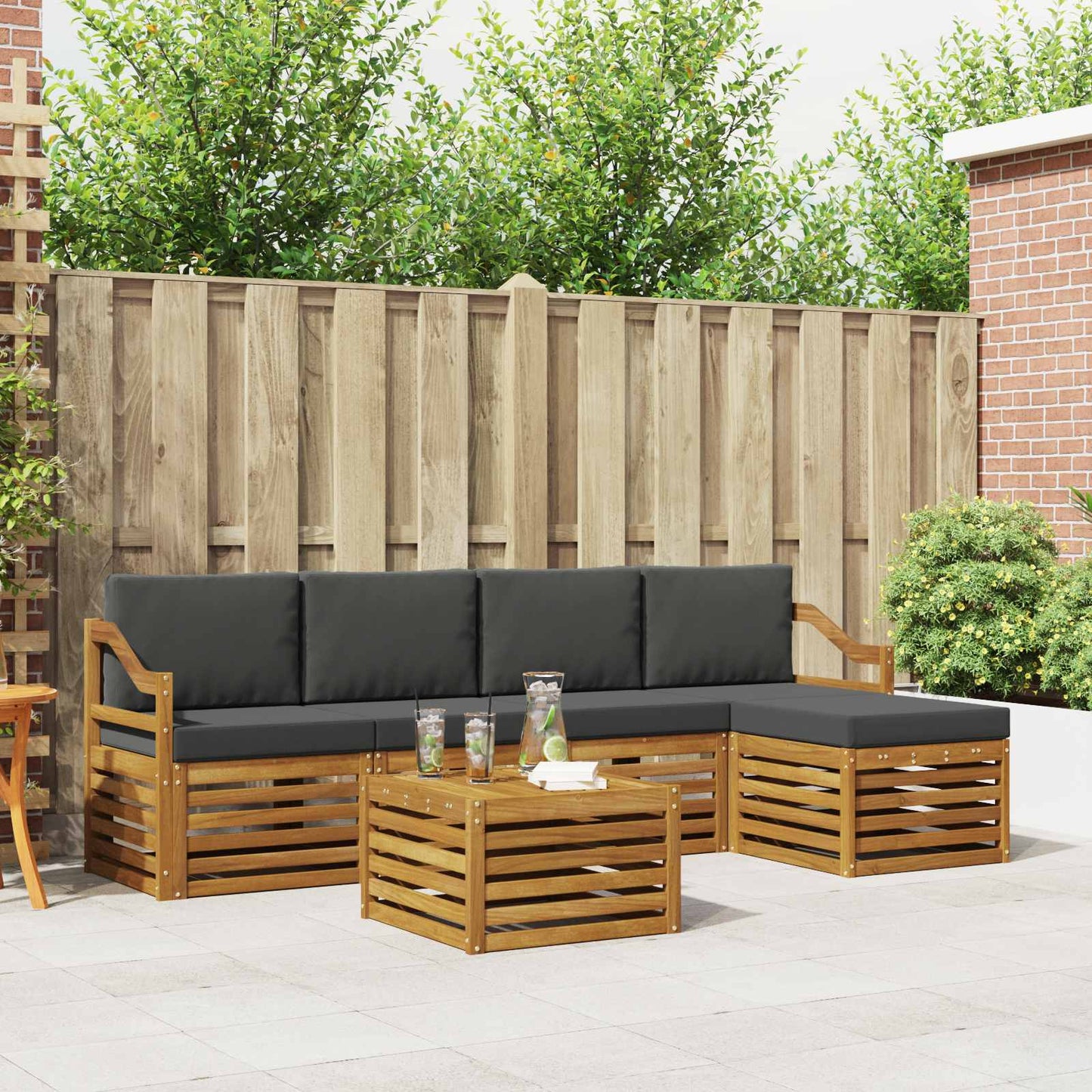 Outdoor-Sofagarnitur mit Kissen 6 pcs Natur und Anthrazit