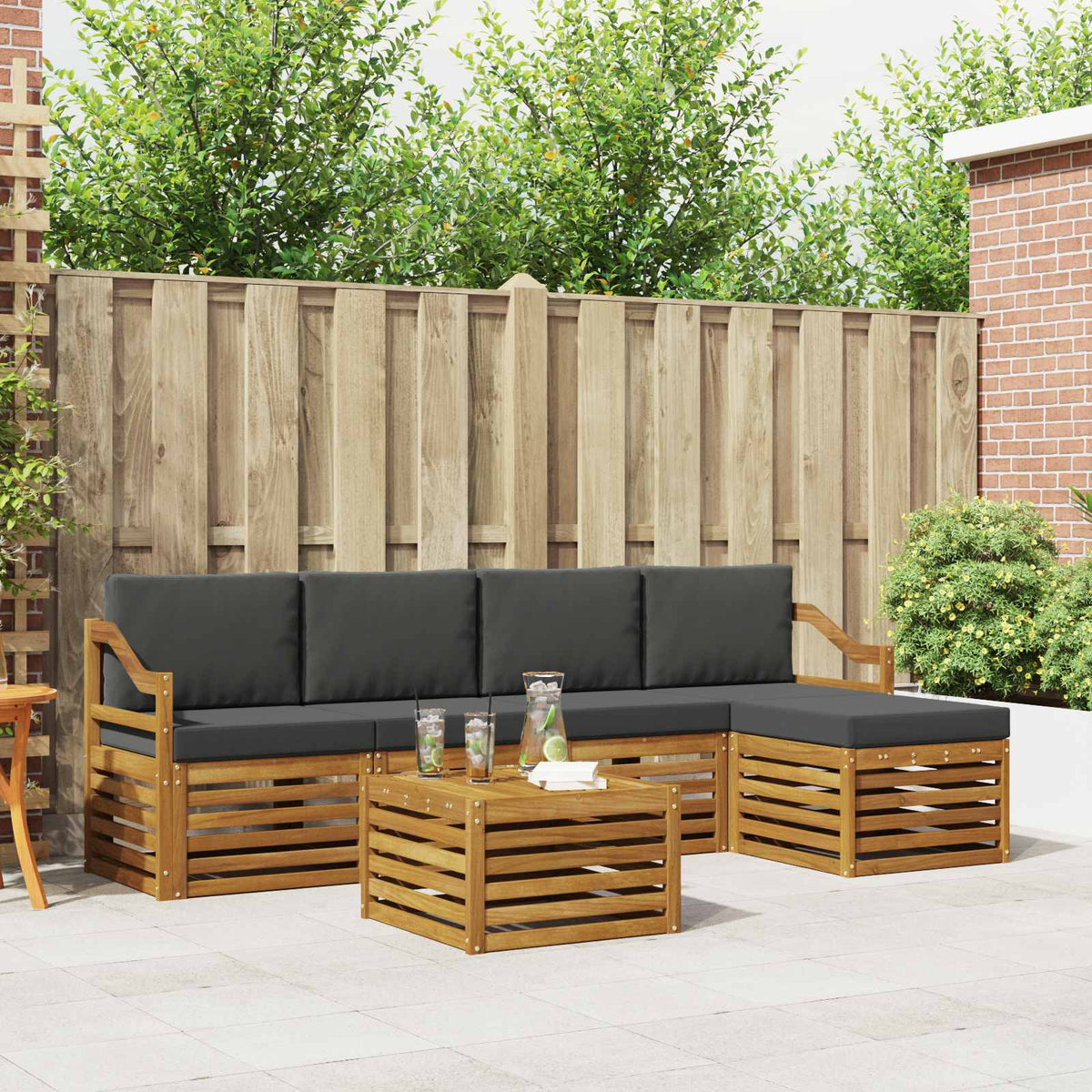 Outdoor-Sofagarnitur 6 stk. Natur und Anthrazit