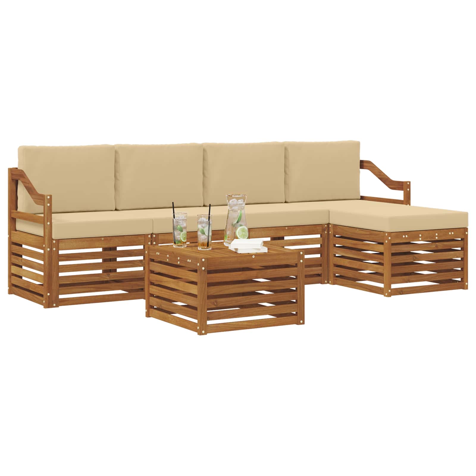 Outdoor-Sofagarnitur 6 stk. Natur und Beige