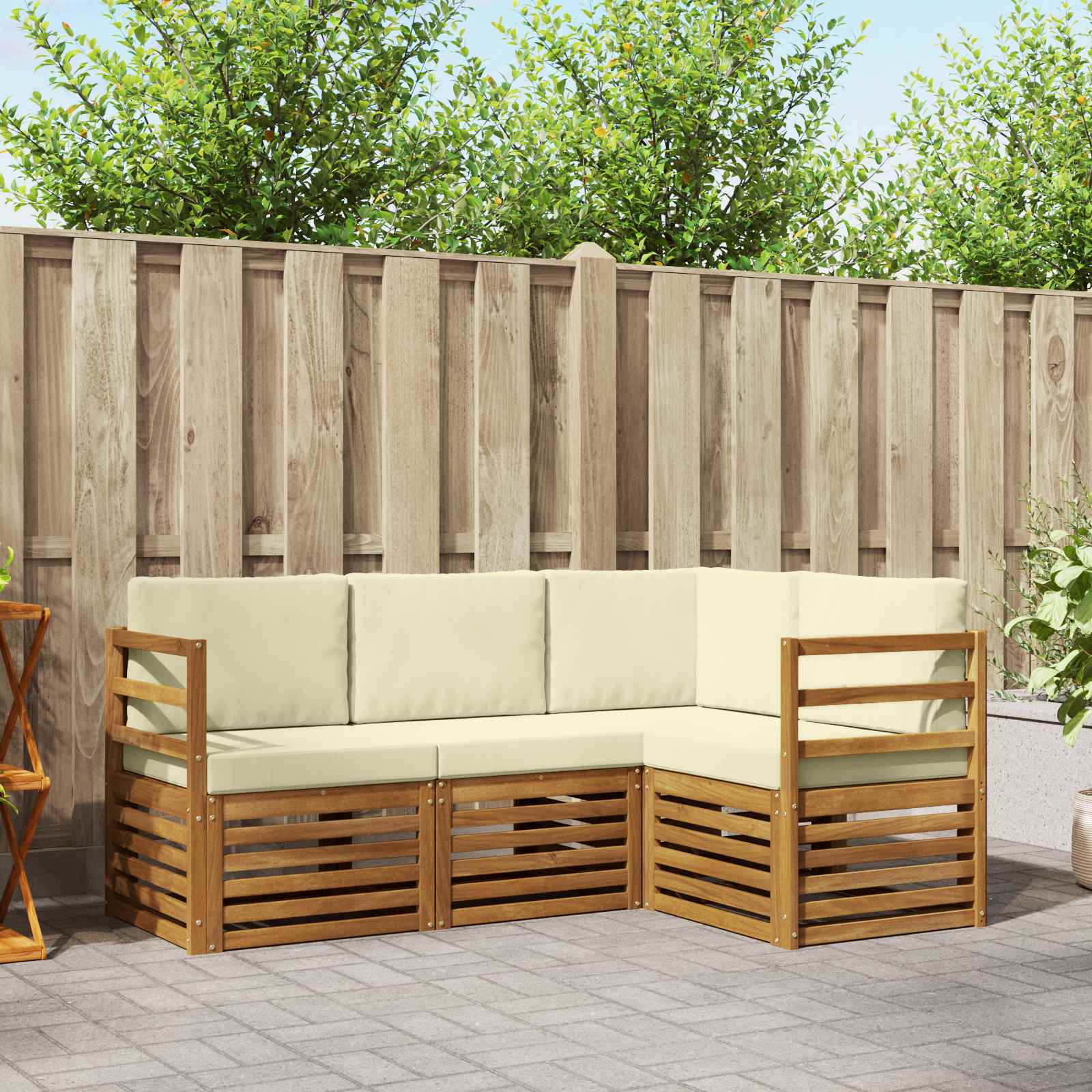 Outdoor-Sofagarnitur 4 stk. Natur und Creme Polyester