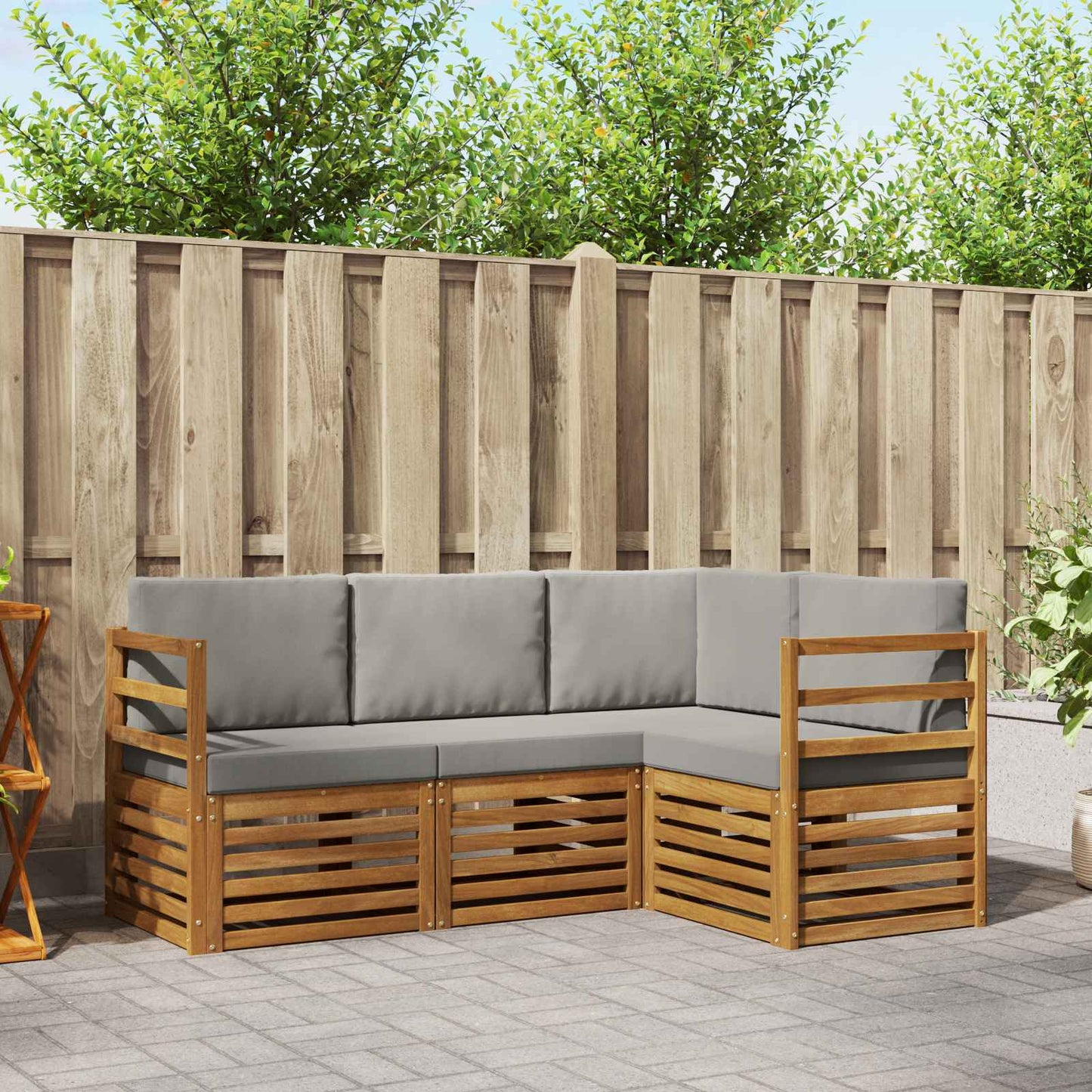 Outdoor-Sofagarnitur 4 stk. Natürlich und Hellgrau Polyester