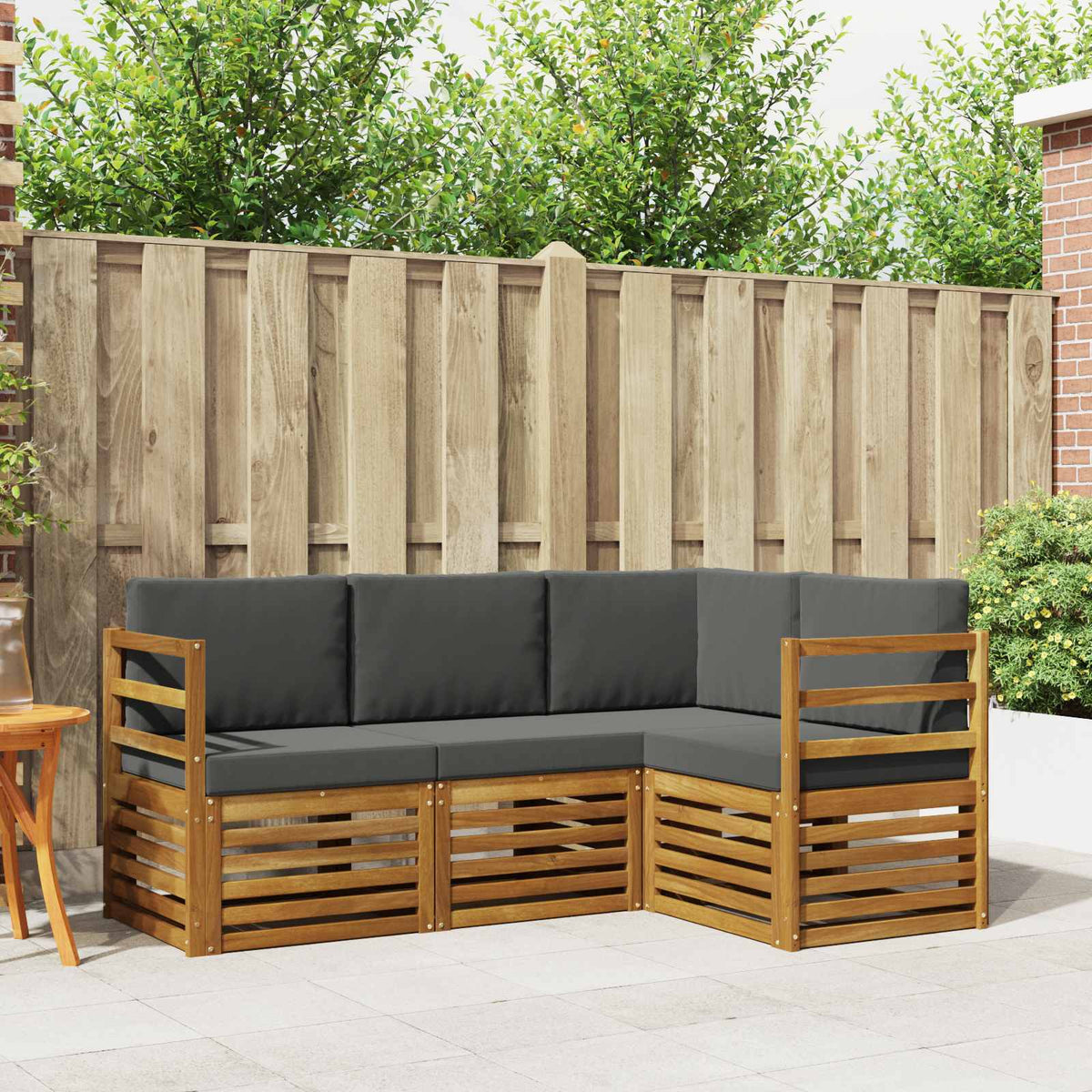 Outdoor-Sofagarnitur 4 stk. Natur und Anthrazit Polyester