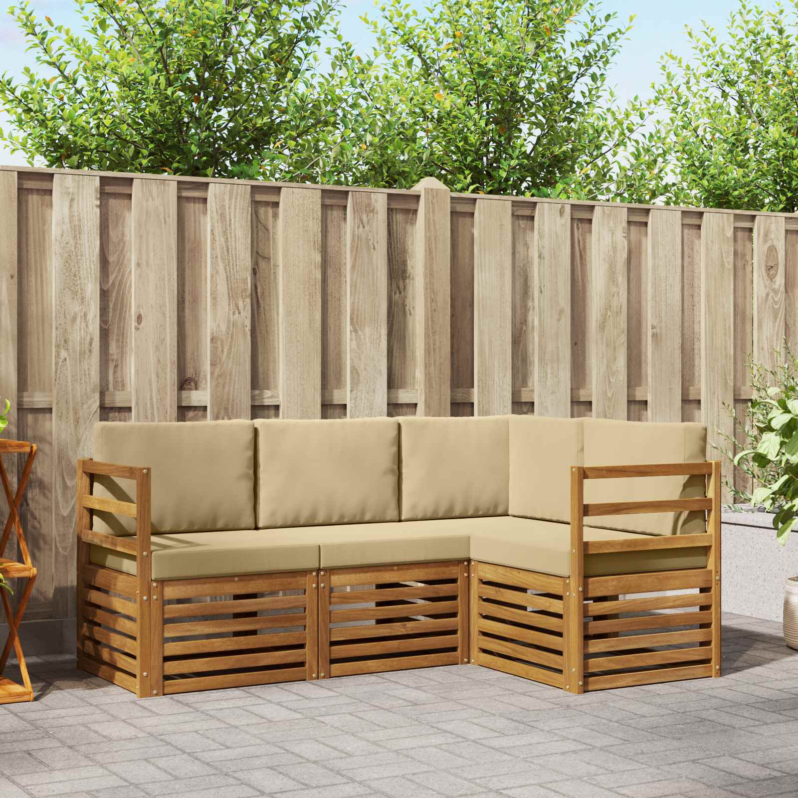 Outdoor-Sofagarnitur 4 stk. Natur und Beige Polyester