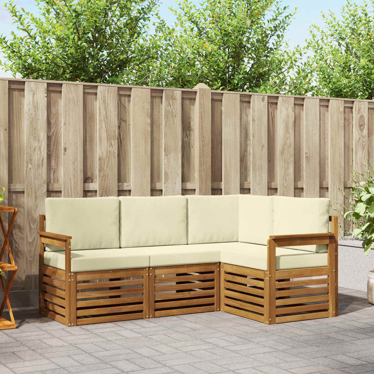 Sofagarnituren 4 pcs Natur und Creme Massivholz Akazie