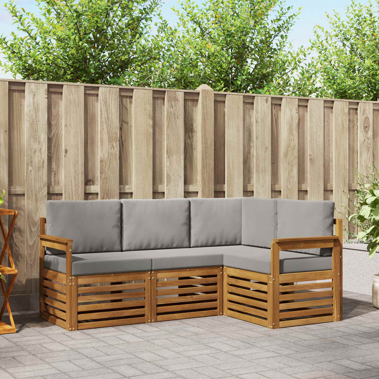 Outdoor-Sofagarnitur 4 stk. Natürlich und Hellgrau Polyester