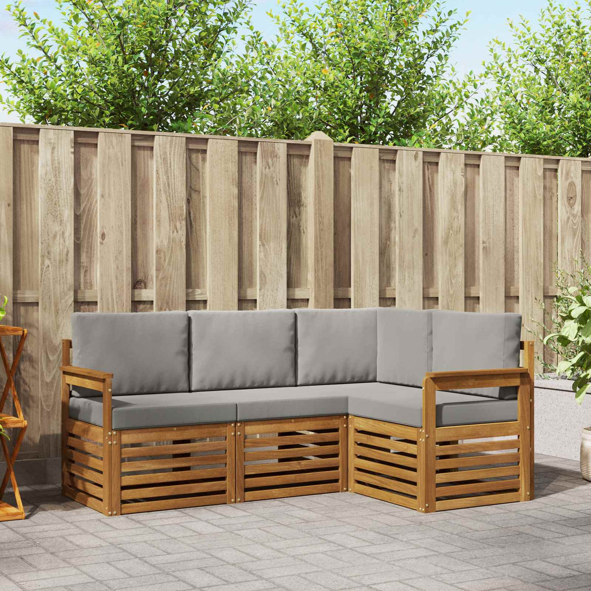 Outdoor-Sofagarnitur 4 stk. Natur und Hellgrau Polyester